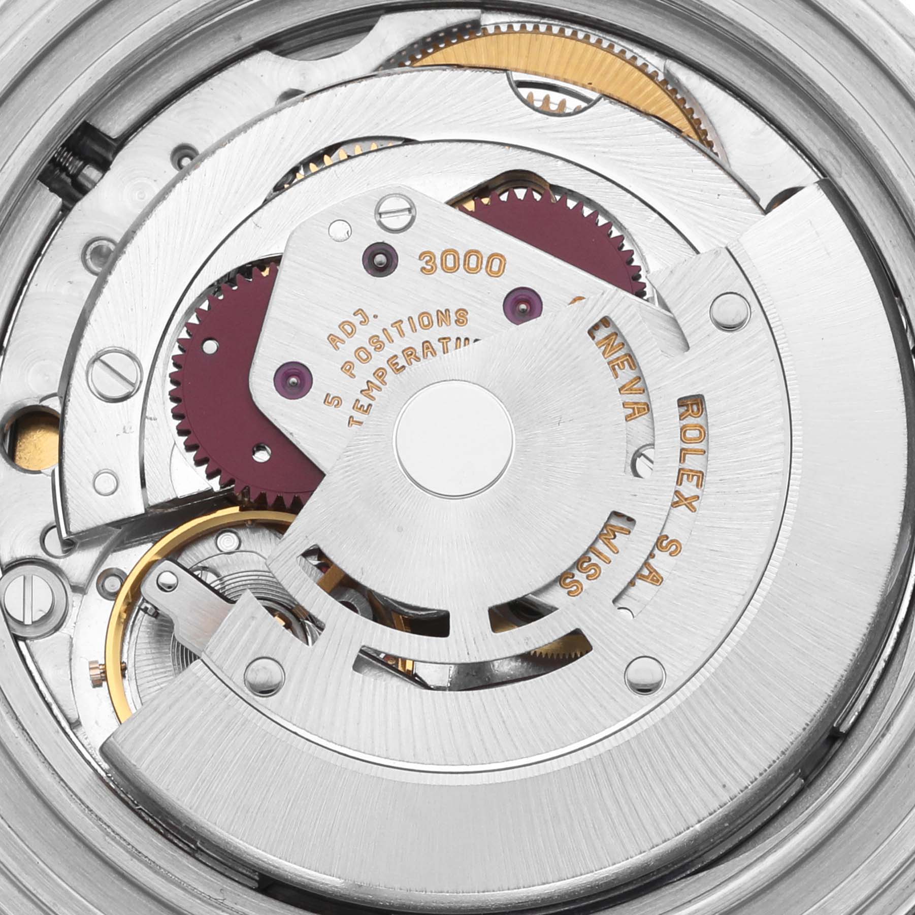 This image shows a close-up of the movement mechanism of a Rolex Submariner 14060 Men
s Stainless Steel Black Dial 14060 Men
s Stainless Steel Black Dial watch.