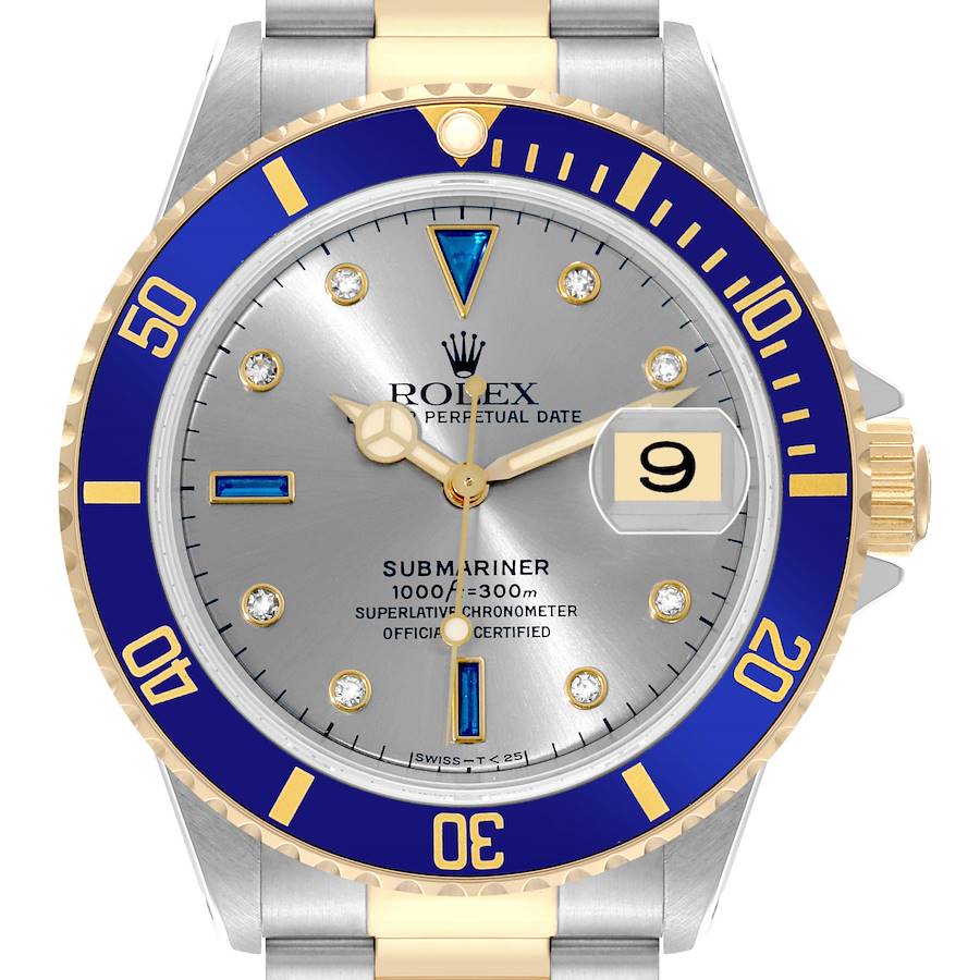 Rolex Submariner Steel Yellow Gold Diamond Serti Dial Mens Watch 16613 SwissWatchExpo