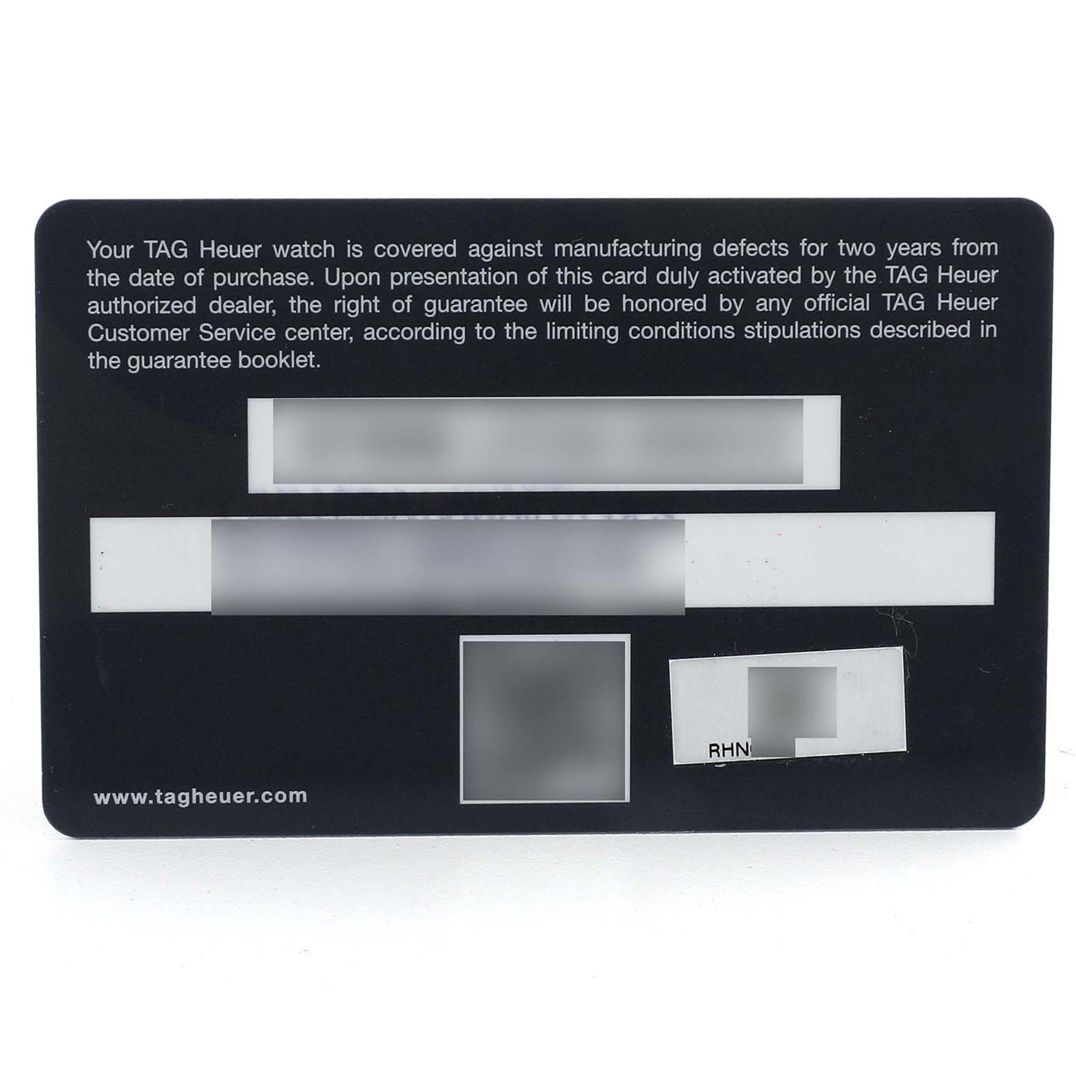 This image shows the warranty card for a Tag Heuer Carrera CAR2A91.BH0742 Men's Ceramic Black Dial watch.