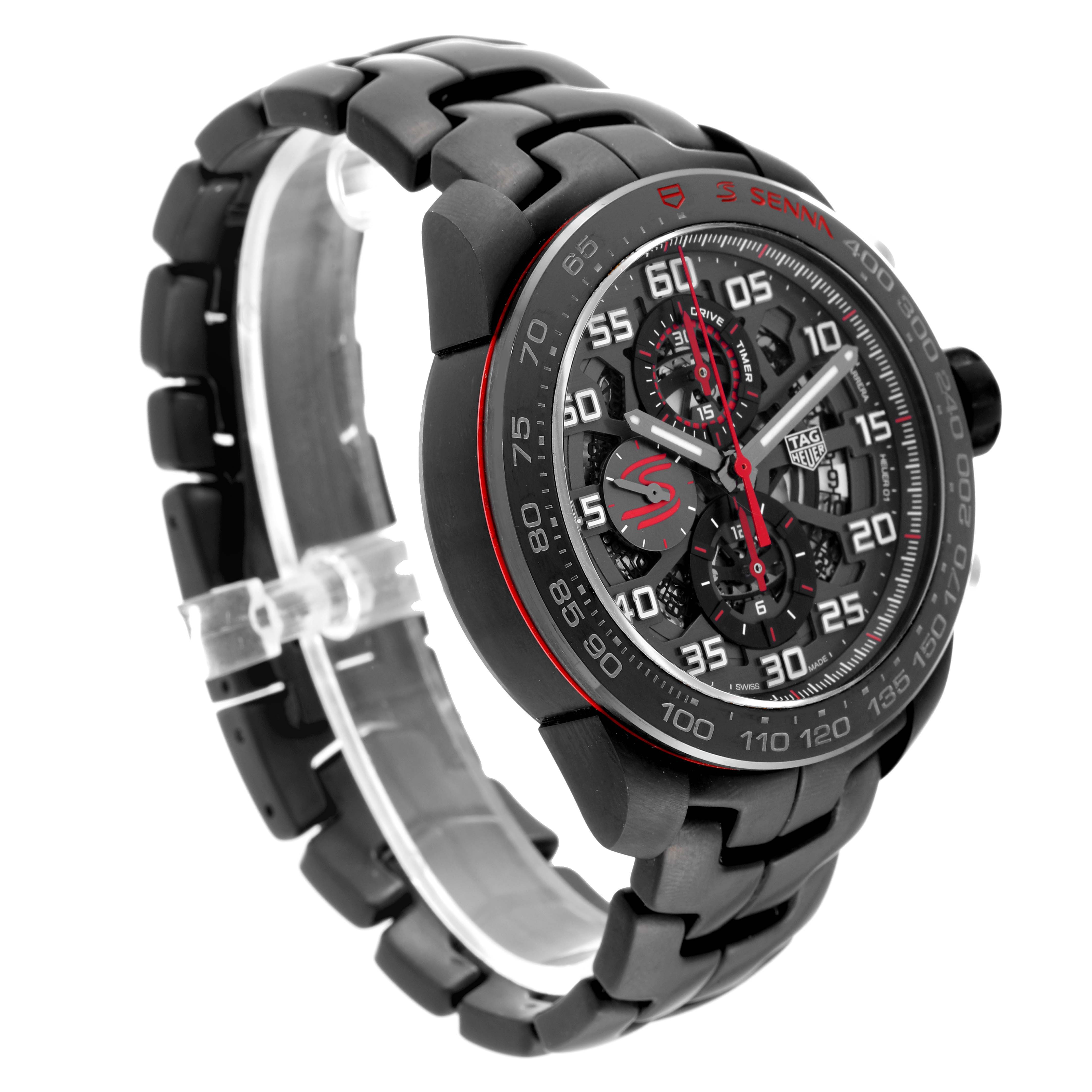 The image shows a side-angle view of the Tag Heuer Carrera CAR2A1L.BA0688 Men's Stainless Steel Grey Dial CAR2A1L.BA0688 Men's Stainless Steel Grey Dial watch, highlighting the watch face, bezel, and bracelet.