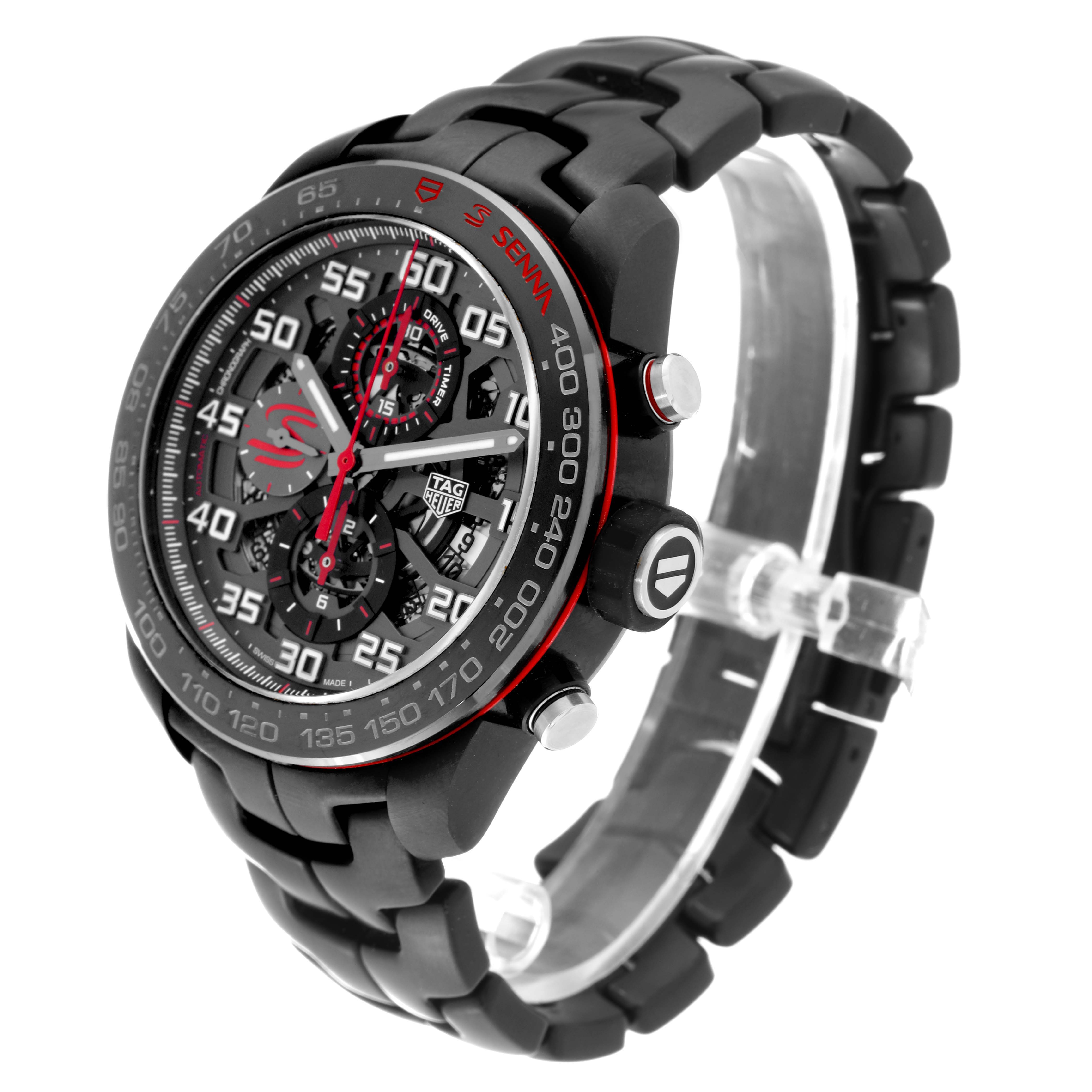 The image shows a Tag Heuer Carrera CAR2A1L.BA0688 Men's Stainless Steel Grey Dial CAR2A1L.BA0688 Men's Stainless Steel Grey Dial model watch from a front-facing angle highlighting its black band, dial, and side buttons.