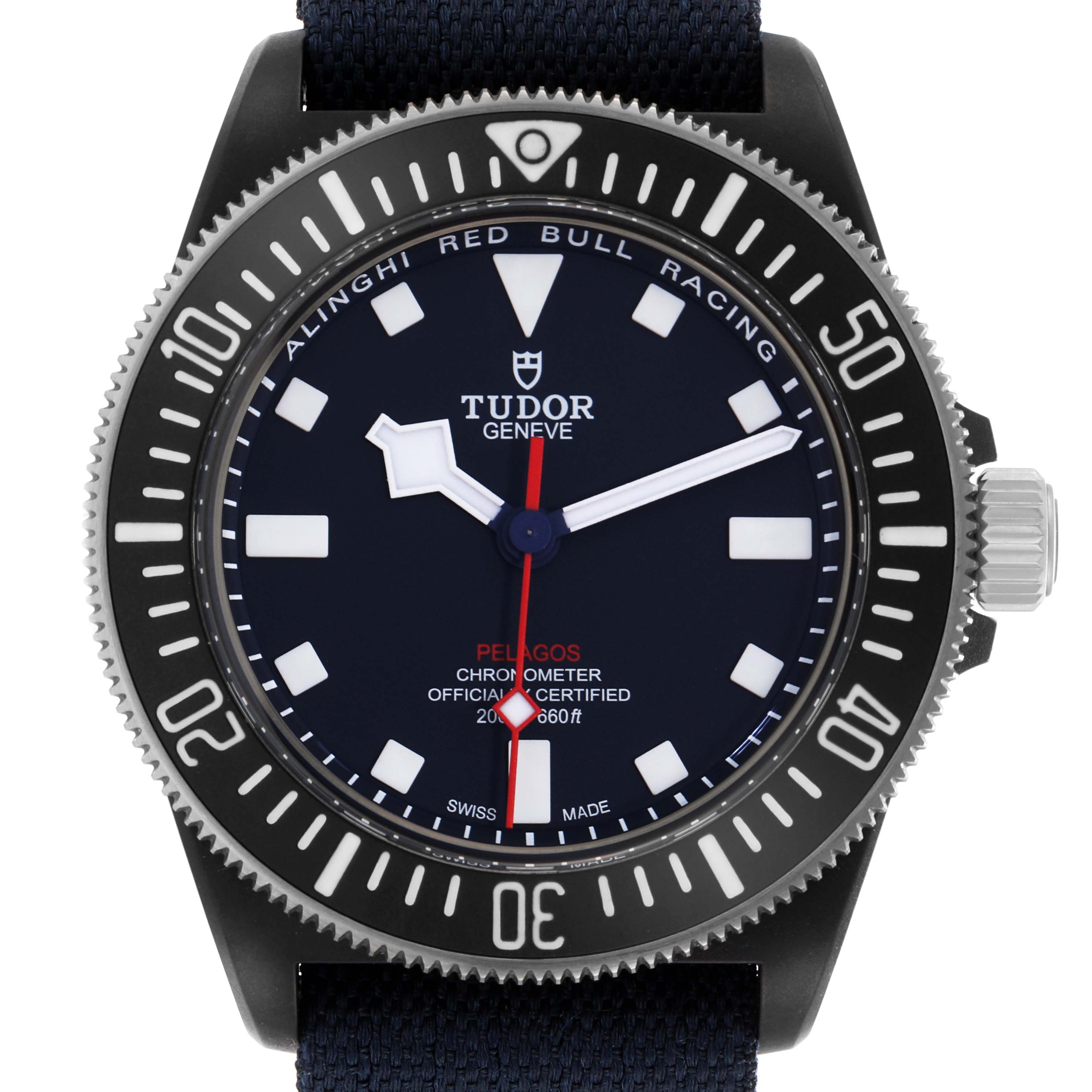 The Tudor Pelagos M25707KN-0001 Men
s Stainless Steel Blue Dial M25707KN-0001 Men
s Stainless Steel Blue Dial watch is shown from a front angle, highlighting the dial, bezel, and crown.