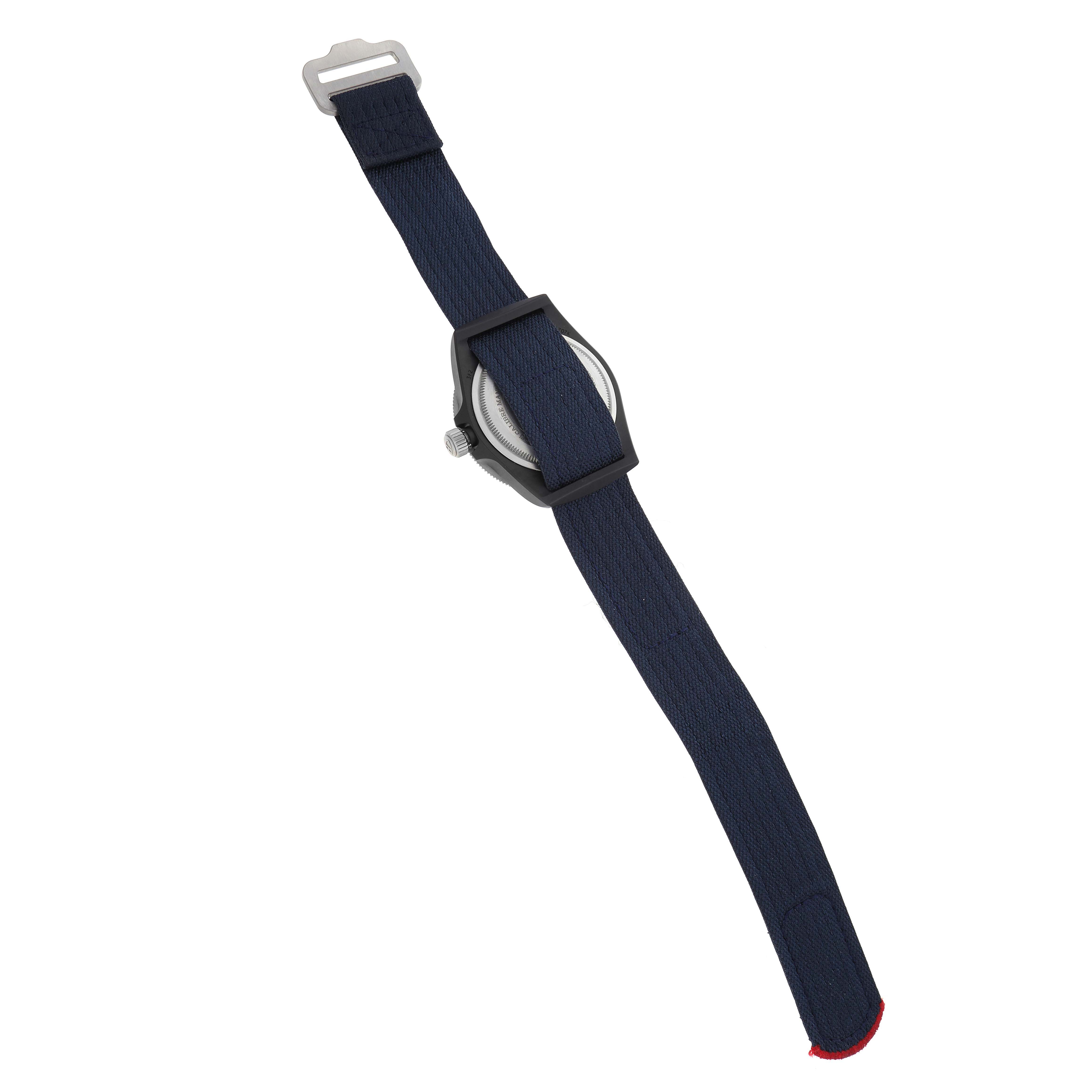 The Tudor Pelagos M25707KN-0001 Men
s Stainless Steel Blue Dial M25707KN-0001 Men
s Stainless Steel Blue Dial watch is shown from the back, highlighting the strap and buckle.