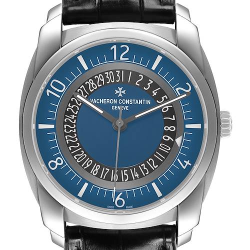 The image shows a front view of the Vacheron Constantin Quai de L’Ile watch, displaying its dial, hands, and crown.