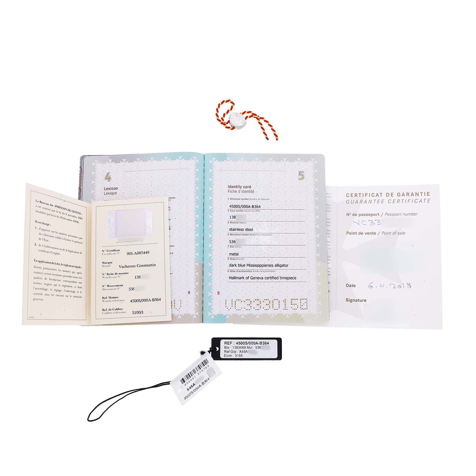 The image shows the warranty and identity documents for the Vacheron Constantin Quai de L'Ile watch.