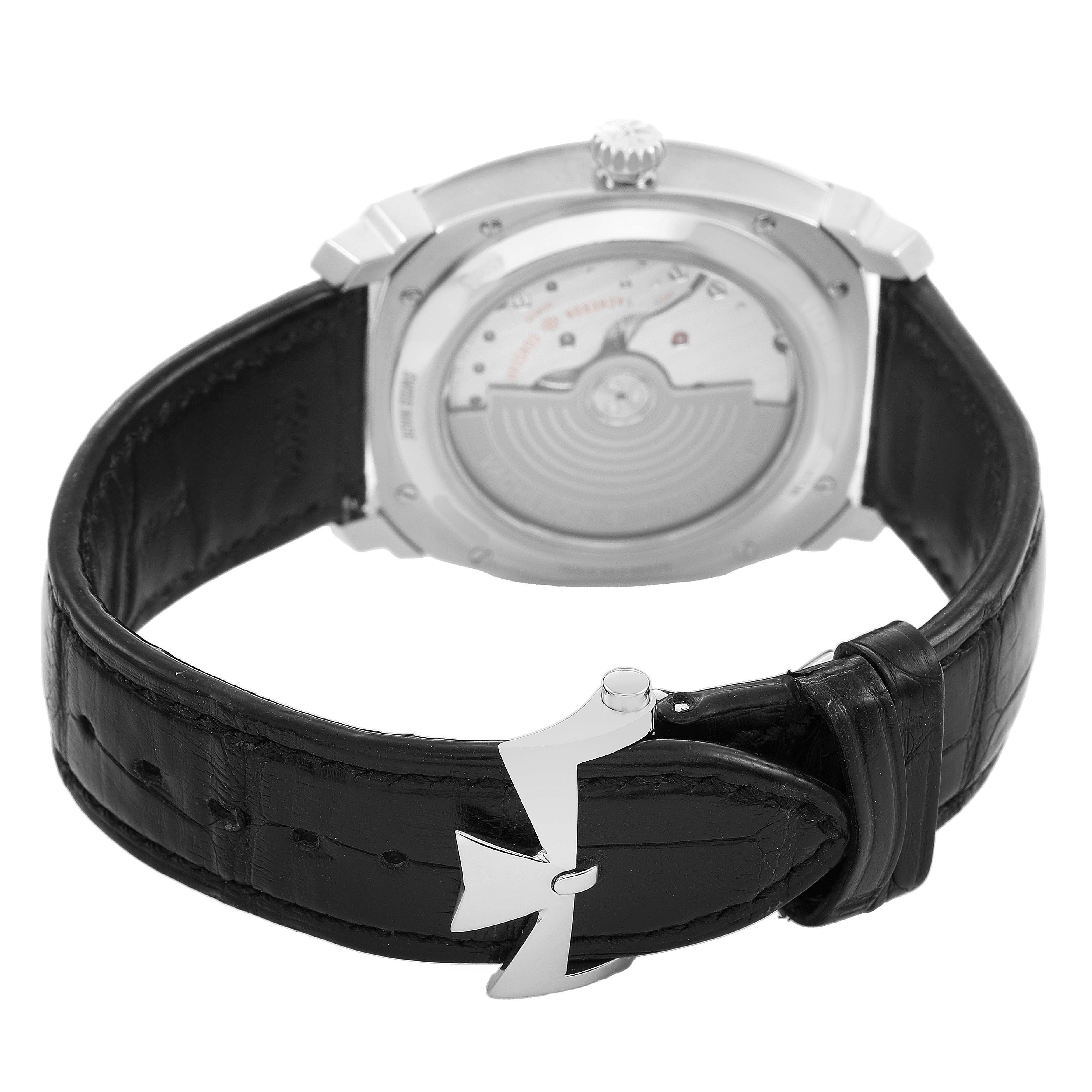 The image shows the back of the Vacheron Constantin Quai de l'Ile watch, highlighting the movement and strap buckle.