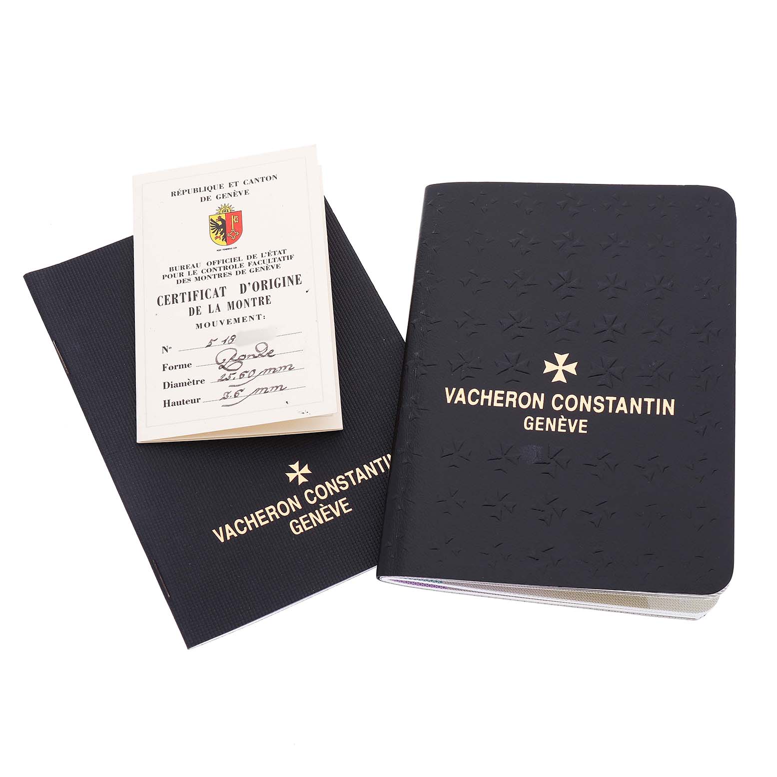 The image shows the Vacheron Constantin Quai de L'ile watch's documentation and certificate, featuring the brand's logo and details.