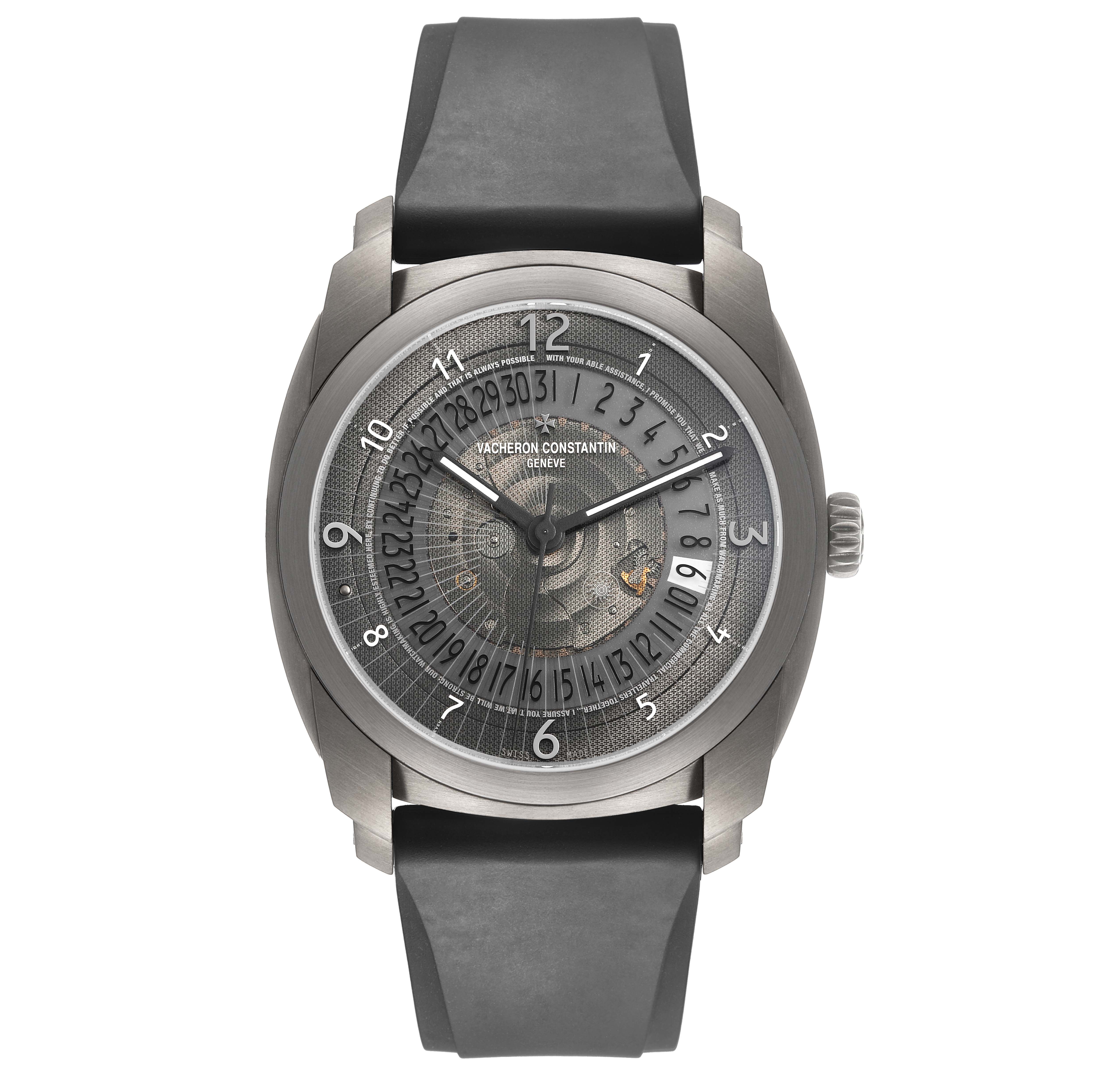 The Vacheron Constantin Quai de L’Ile watch is shown from a direct top view, highlighting its face, case, and strap.