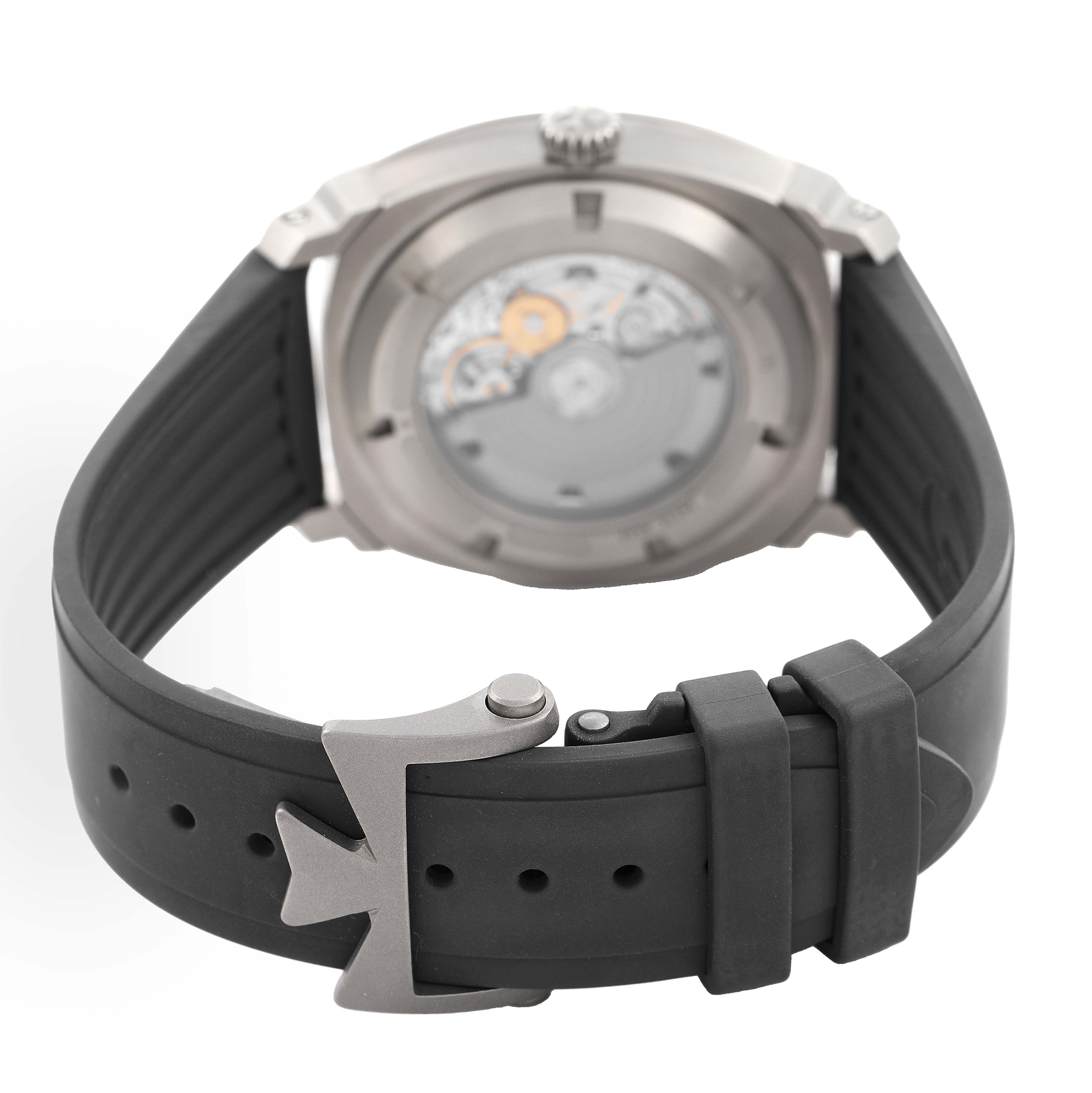 The image shows the case back and strap of the Vacheron Constantin Quai de l'Ile watch at an angled view.