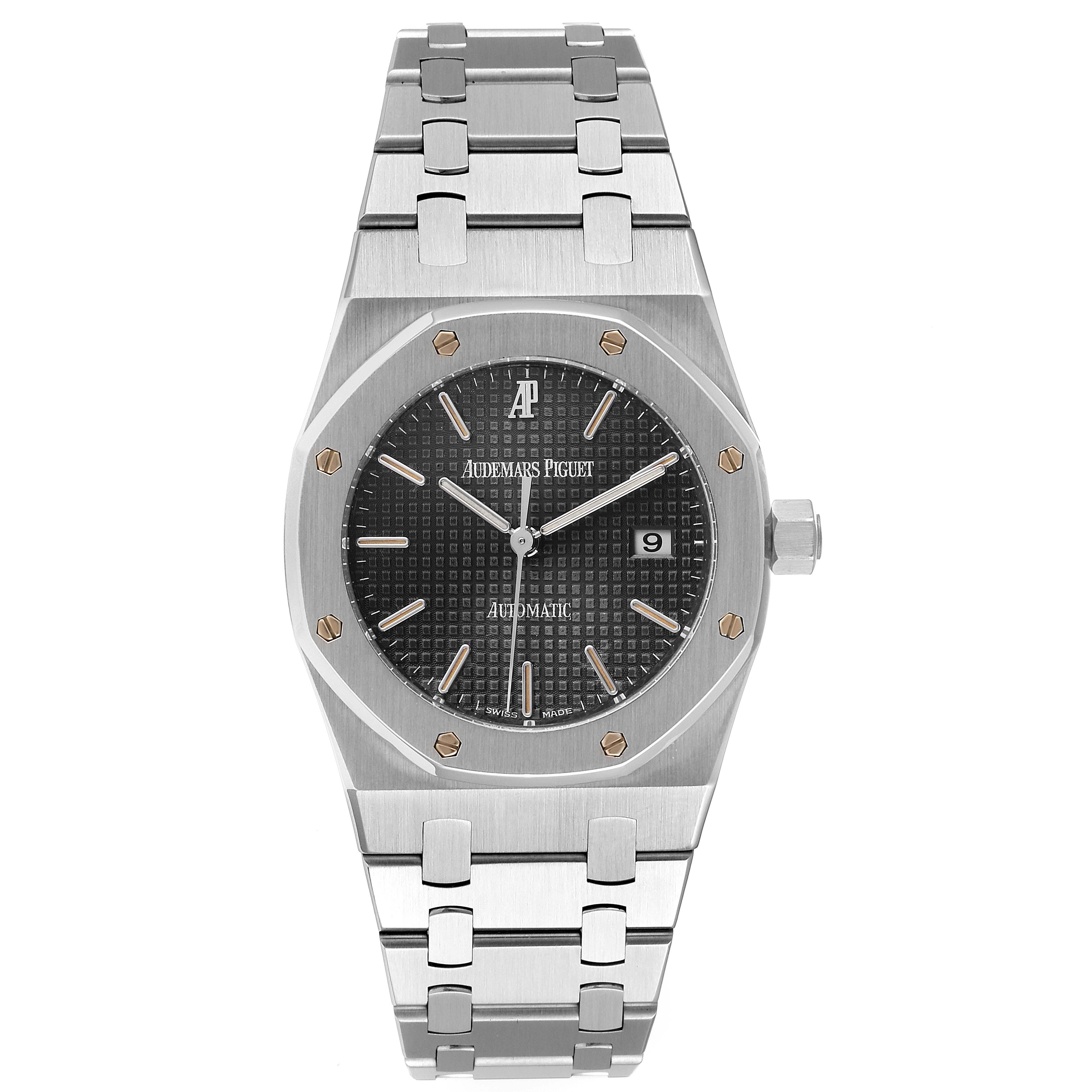 This image shows a front view of an Audemars Piguet Royal Oak 15000ST.OO.0789ST.05 Men
s Stainless Steel Grey Dial 15000ST.OO.0789ST.05 Men
s Stainless Steel Grey Dial watch, displaying the dial, bracelet, and crown.