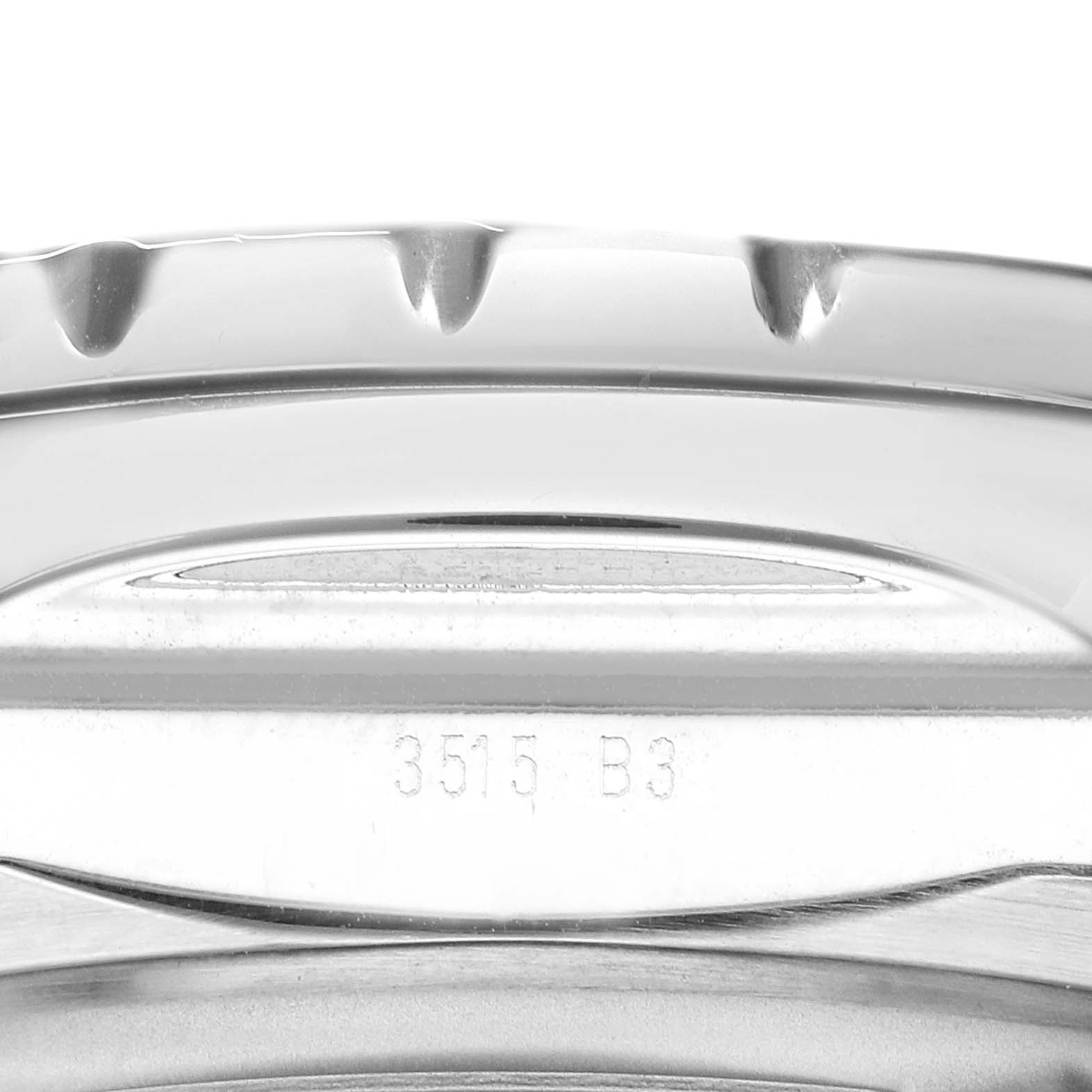 The image shows a close-up of the bezel and engraved detail of a Breitling Bentley A44364 Men
s Stainless Steel Silver Dial A44364 Men
s Stainless Steel Silver Dial watch.