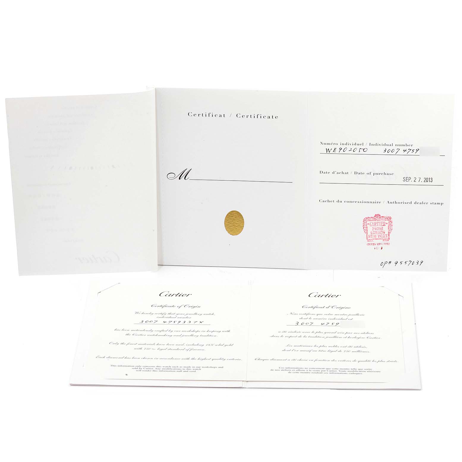 This image shows the Best Quality
ity and warranty certificates for a Ballon Bleu model by Cartier.