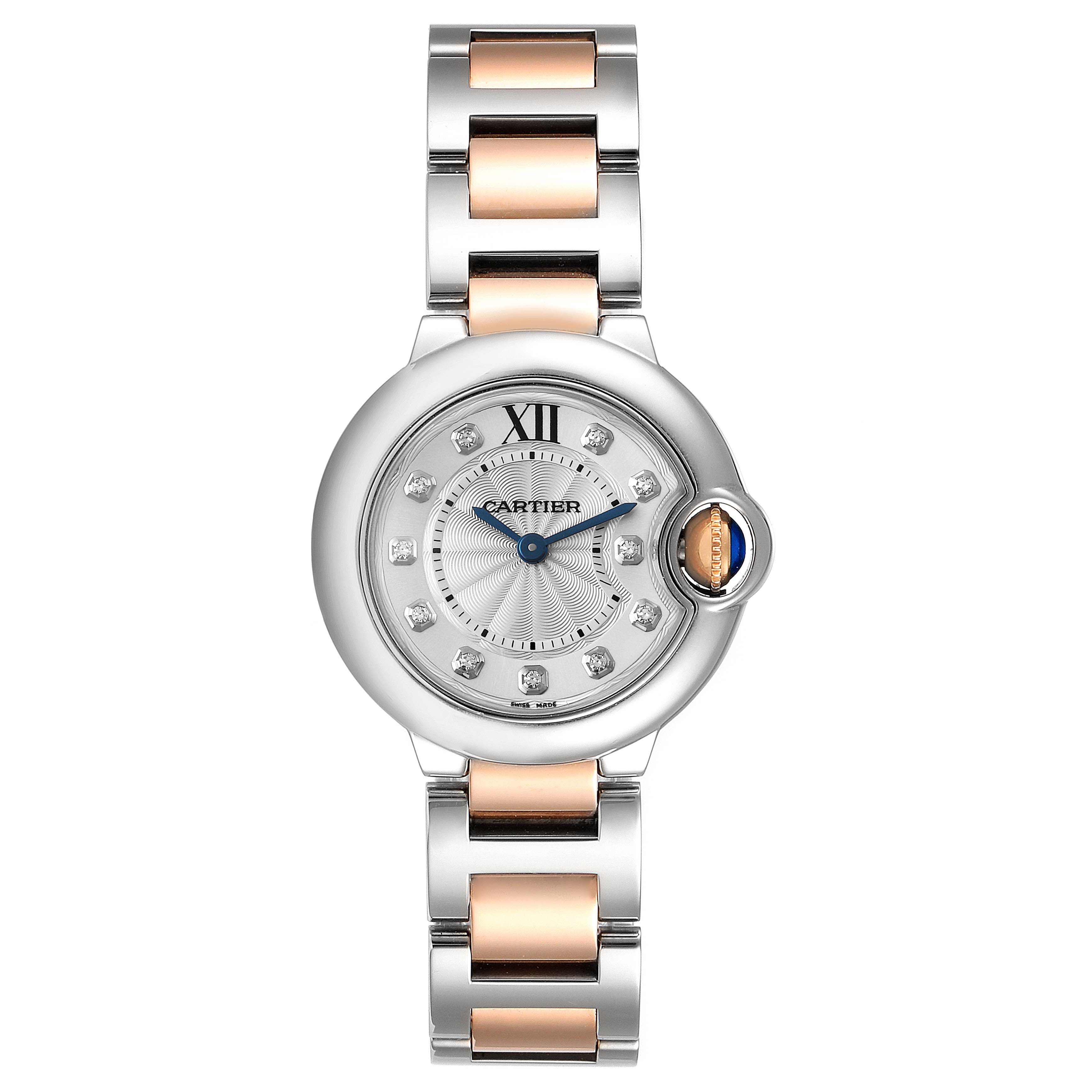 This is a top-down view of a Ballon Bleu de Cartier watch, showing the face and full bracelet.