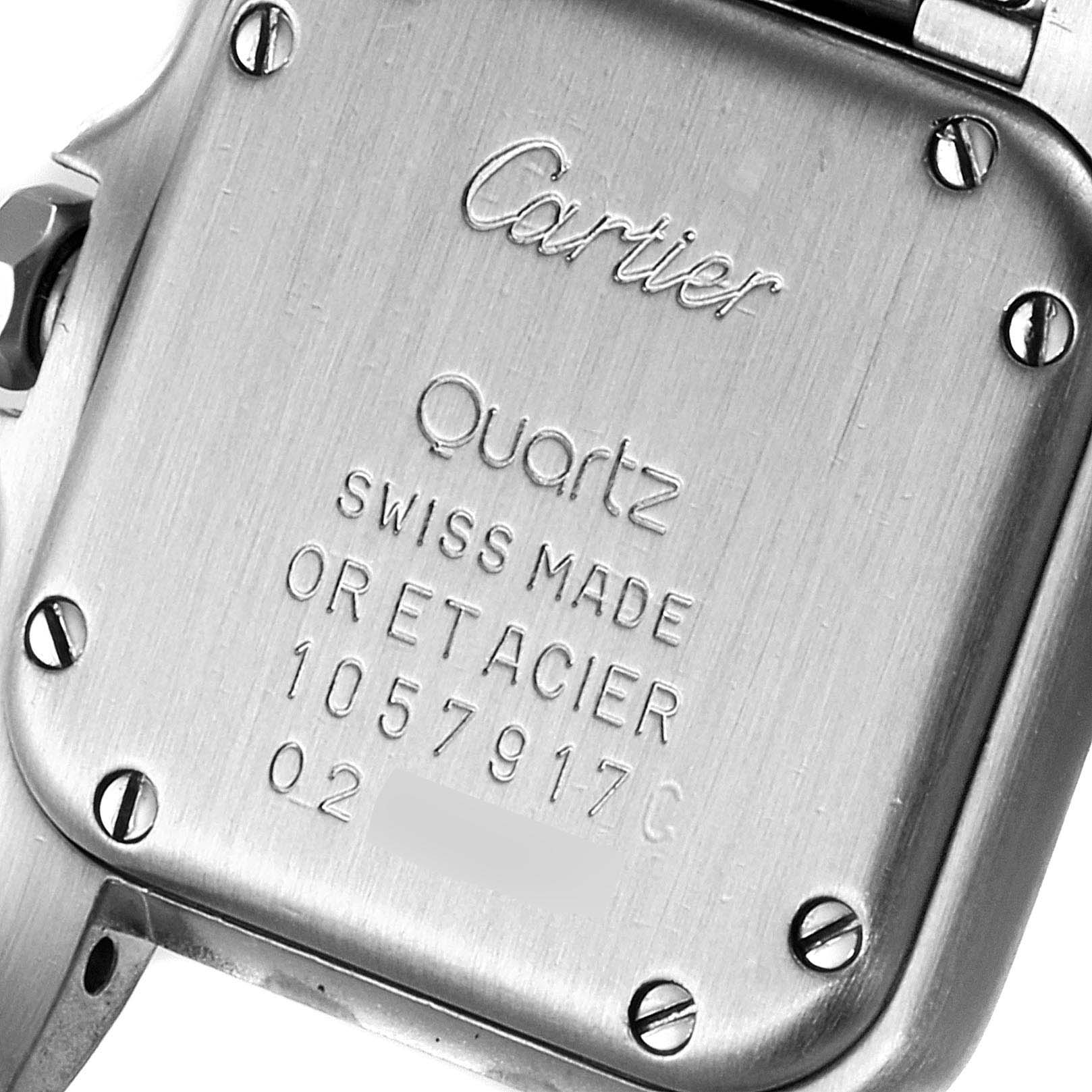 The image shows the back case of the Panthere model by Cartier watch, displaying its engraved details and screws.
