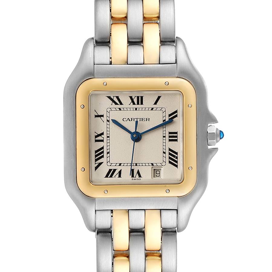 Cartier Panthere Large Steel Yellow Gold Two Row Mens Watch W25028B8 SwissWatchExpo