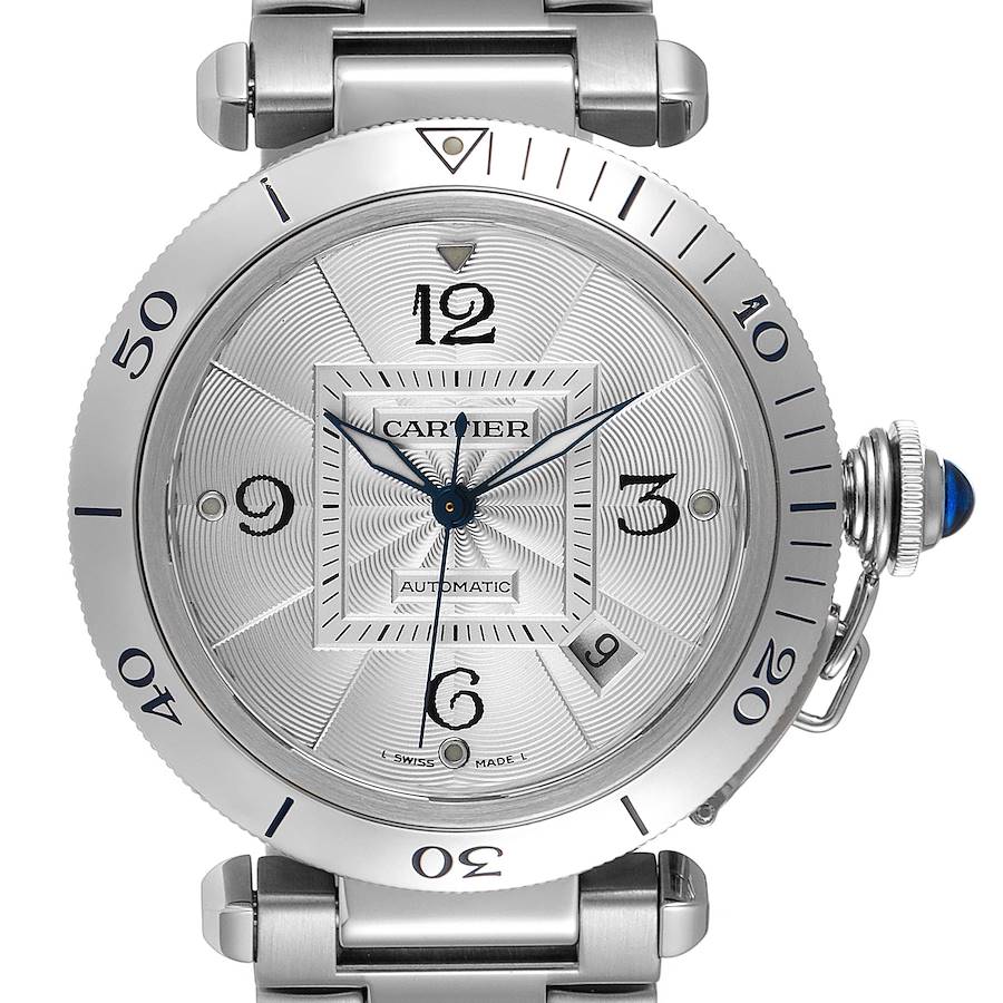 Cartier Pasha 38mm Silver Dial Automatic Steel Mens Watch W31059H3 SwissWatchExpo
