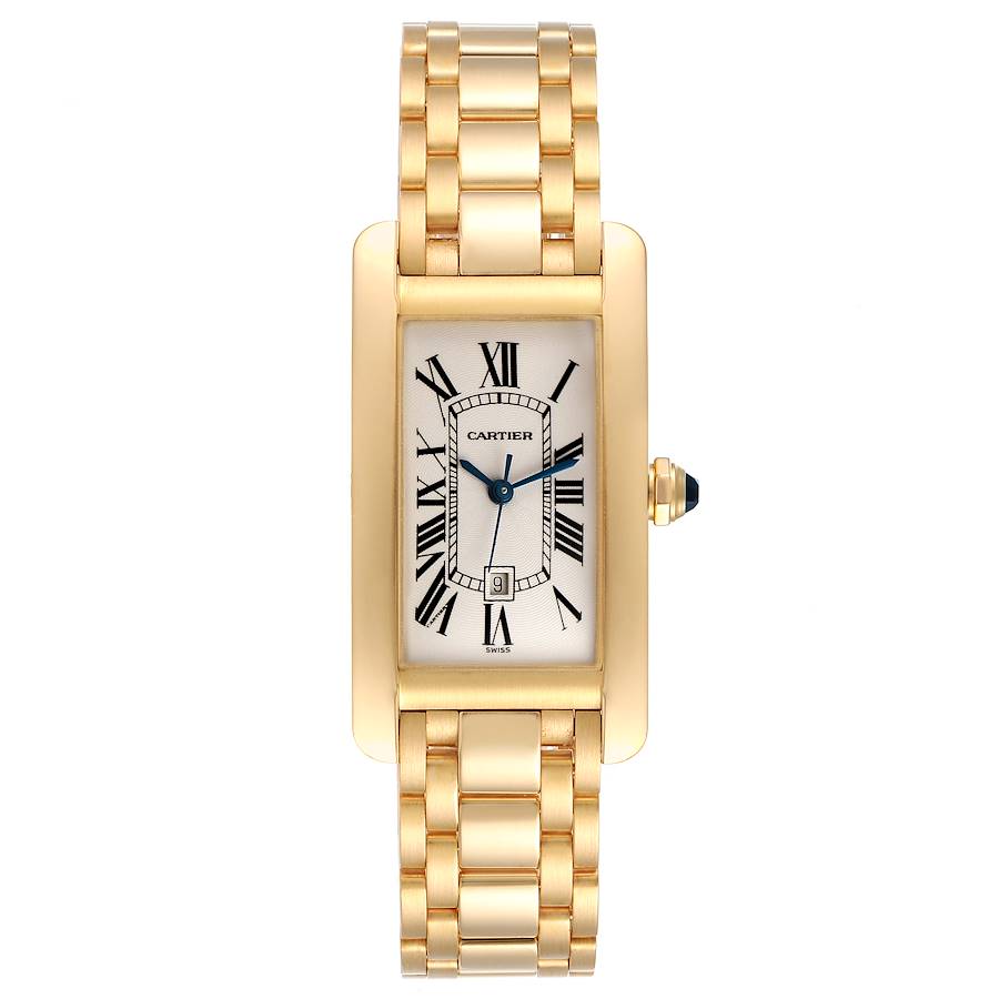 Tank Americaine - Small Size in Yellow Gold on Yellow Gold Bracelet with  Silver Dial W26015K2