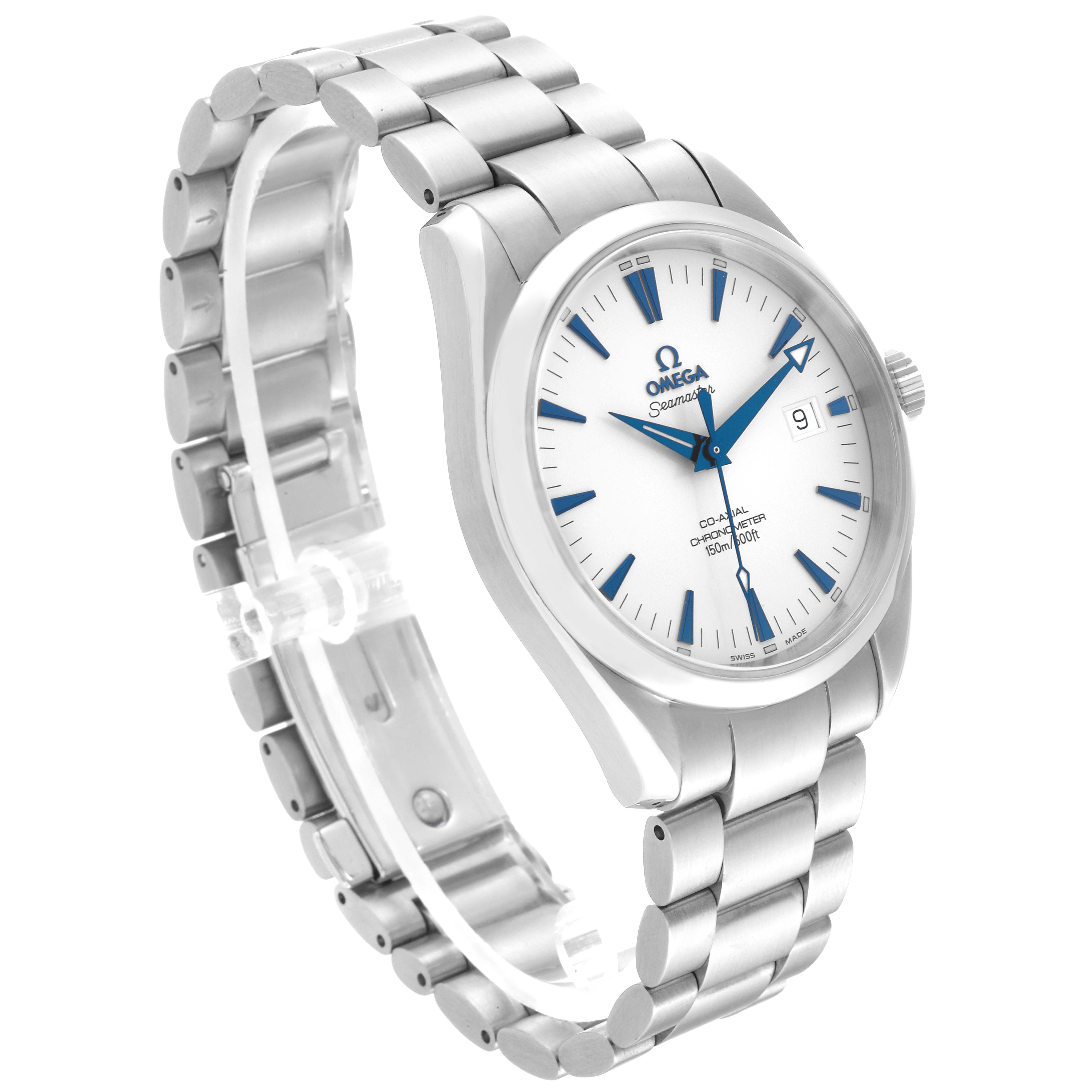 The Omega Aqua Terra 2503.33.00 Men
s Stainless Steel Silver Dial 2503.33.00 Men
s Stainless Steel Silver Dial watch is shown at a three-quarter angle, displaying the dial, bracelet, and side view.