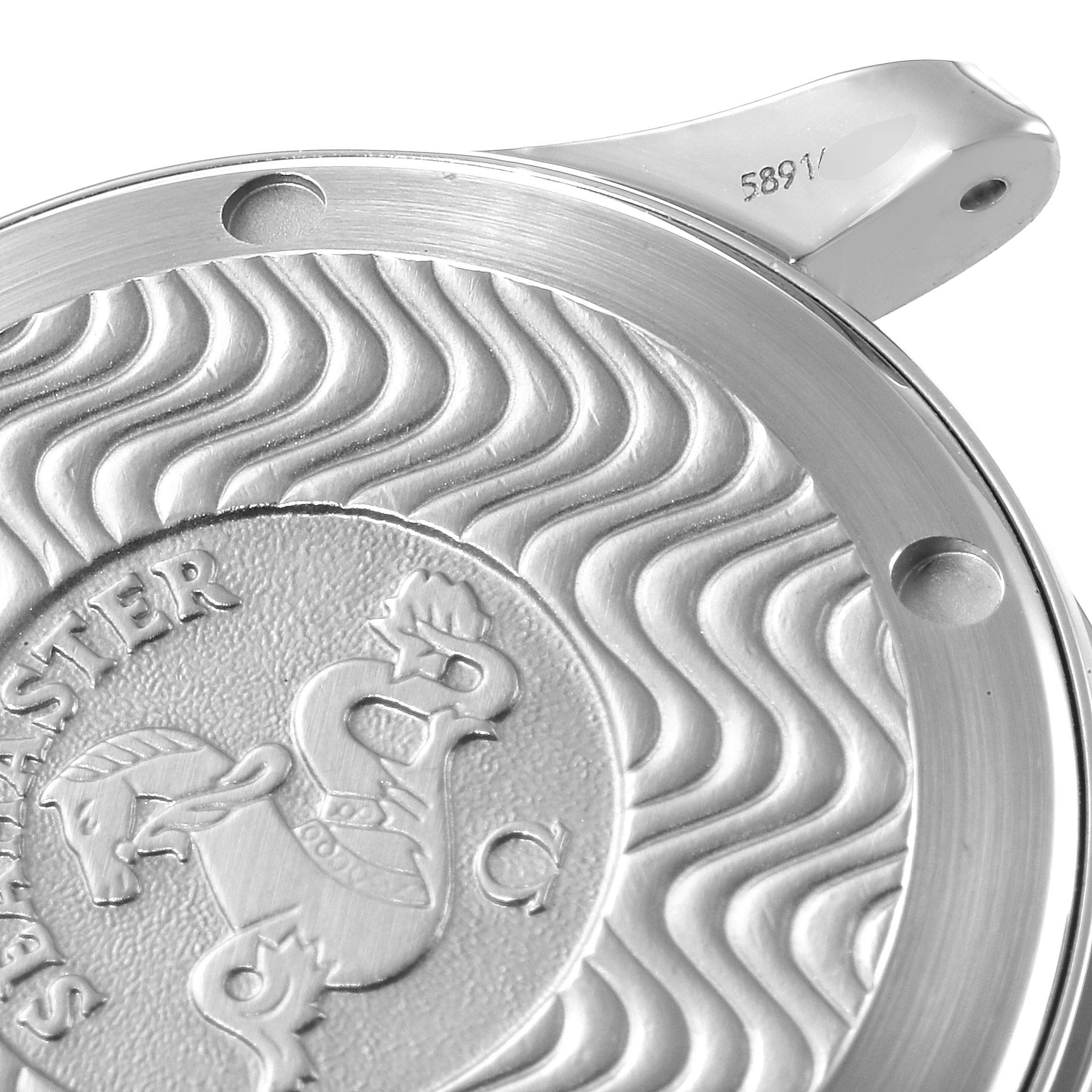 The image shows a close-up of the back case of the Omega Seamaster 2561.80.00 Men's Stainless Steel Blue Dial 2561.80.00 Men's Stainless Steel Blue Dial watch, featuring the engraved logo and model details.