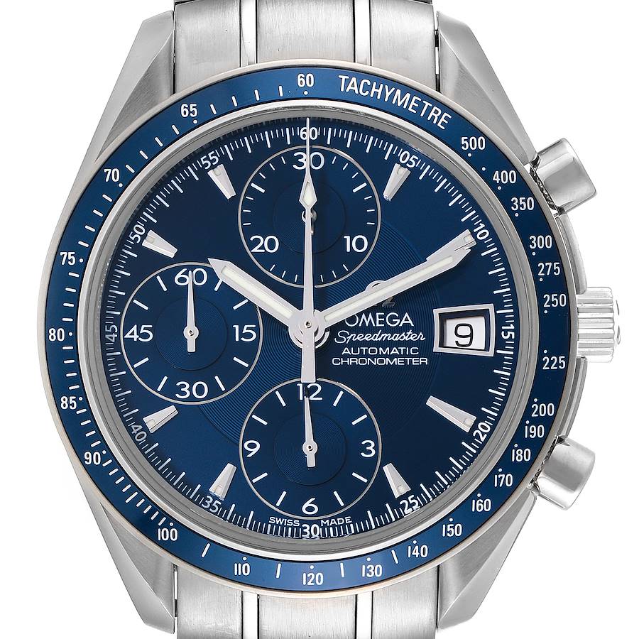 Omega Speedmaster Date Blue Dial Chronograph Mens Watch 3212.80.00 Card SwissWatchExpo