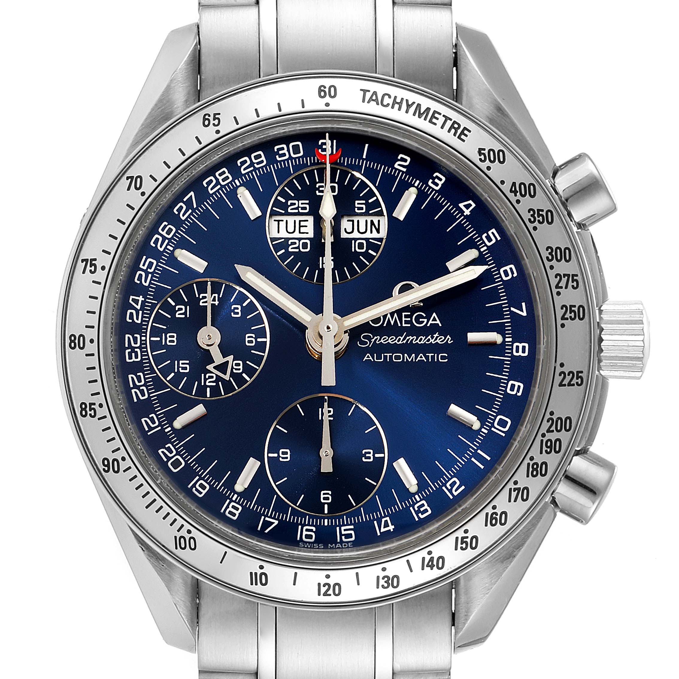 omega speedmaster day date blue