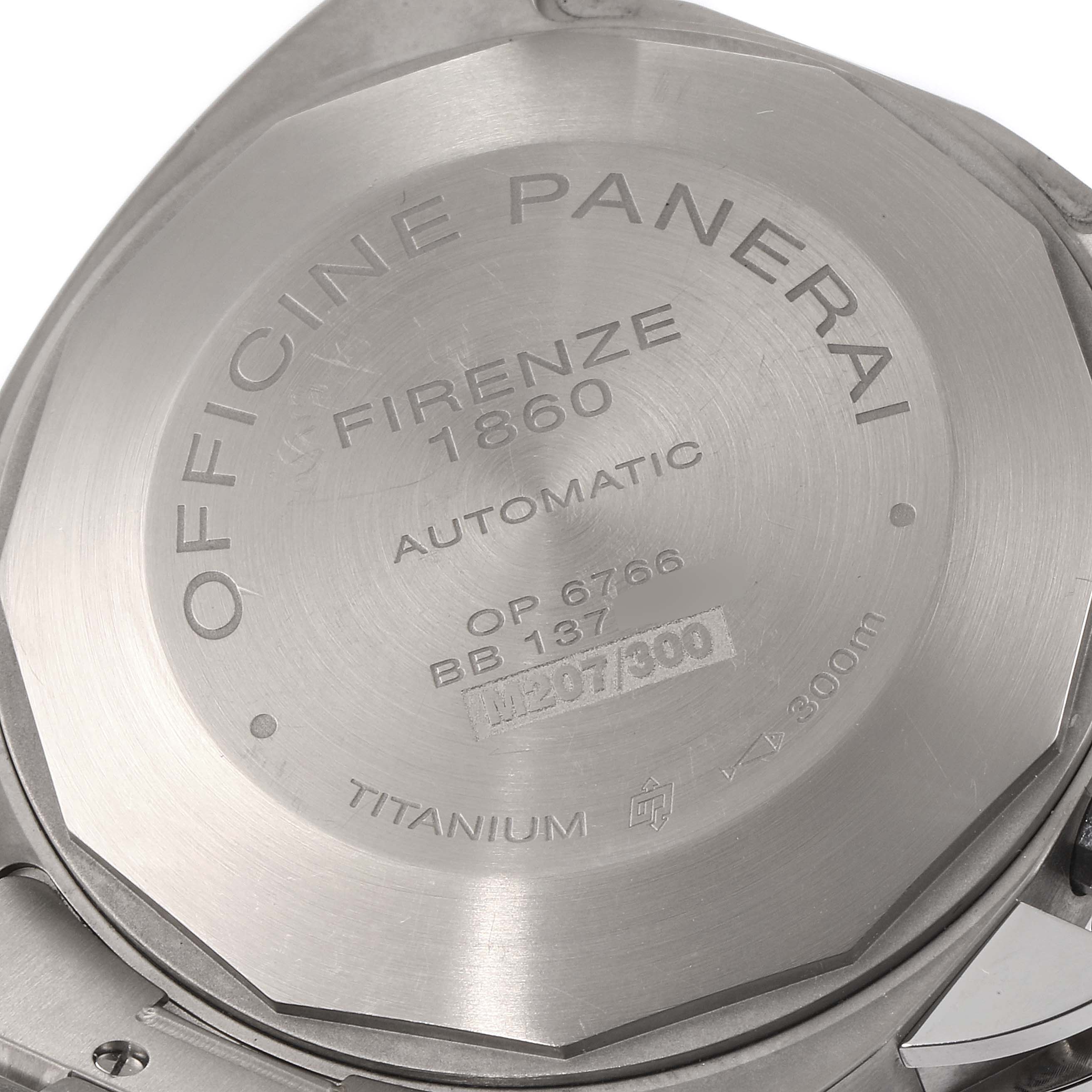 The image shows the back case of the Panerai Luminor PAM00171 Men's Titanium Black Dial PAM00171 Men's Titanium Black Dial watch, highlighting its titanium material and model inscriptions.