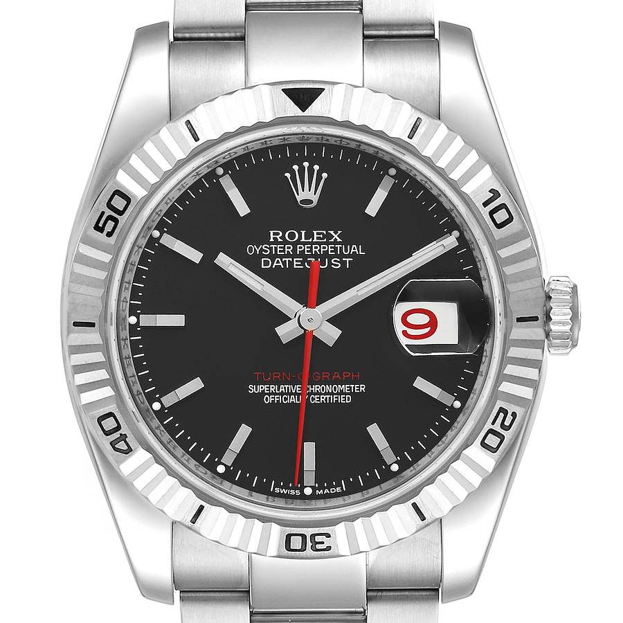 Rolex Datejust 36 Turnograph Black Dial Steel Mens Watch 116264 SwissWatchExpo