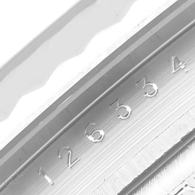 This image shows a close-up of the bezel and the serialized rehaut of a Rolex Datejust 41 126334 Men
s Stainless Steel Blue Dial 126334 Men
s Stainless Steel Blue Dial watch.