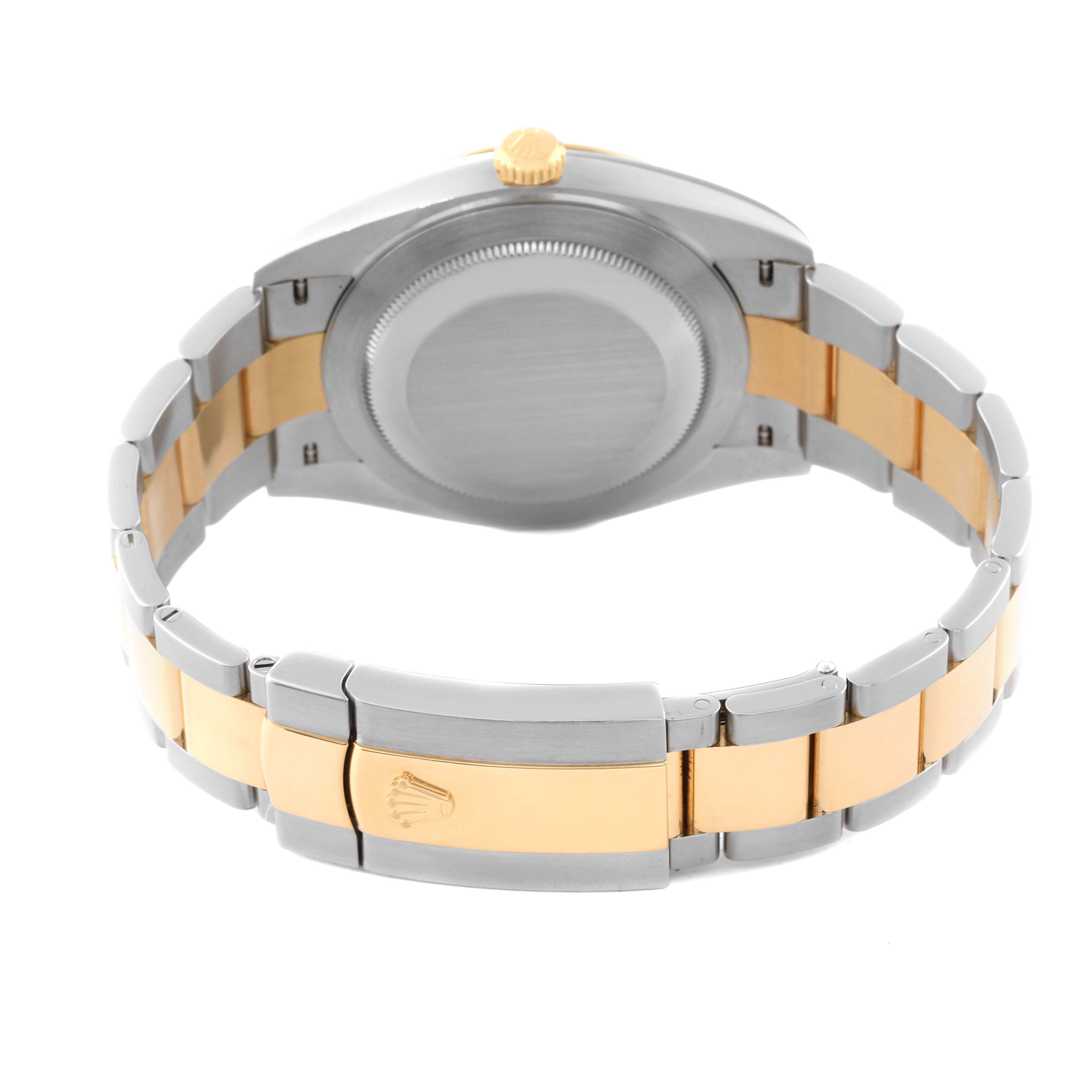 This image shows the back view of a Rolex Datejust 41 126333 Men's Steel and Gold (two tone) Champagne Dial 126333 Men's Steel and Gold (two tone) Champagne Dial watch, highlighting its two-tone bracelet and clasp.