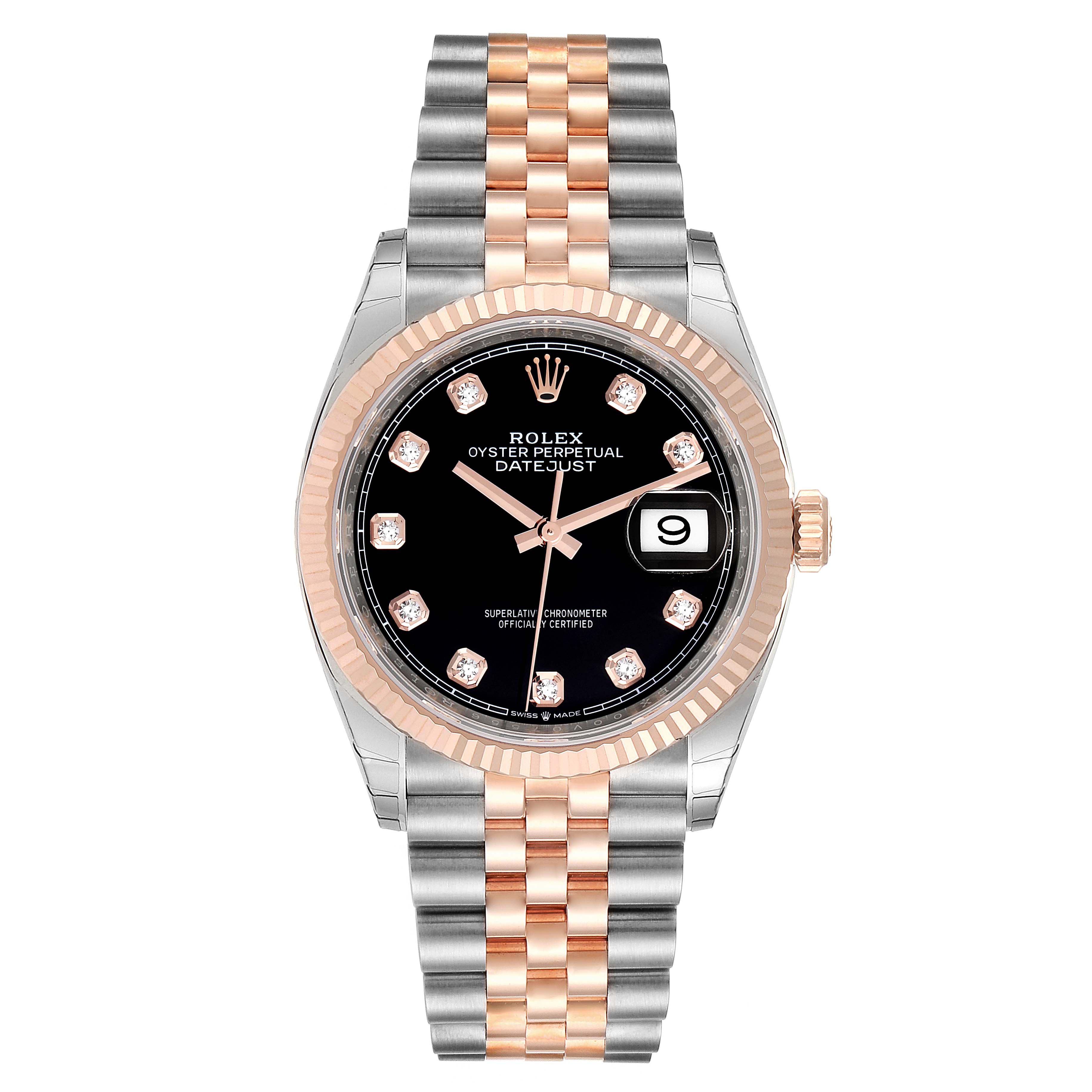 Rolex Datejust Black Diamond Dial Steel EveRose Gold Watch 126231 ...