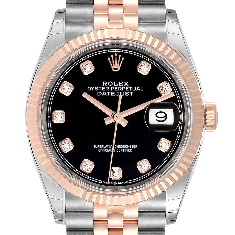 Rolex Datejust Black Diamond Dial Steel EveRose Gold Watch 126231 Unworn SwissWatchExpo