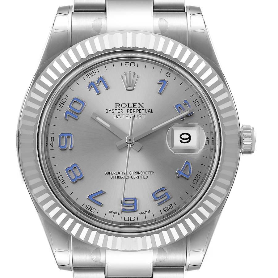 Rolex Datejust II 41mm Steel White Gold Blue Numerals Watch 116334 Unworn SwissWatchExpo