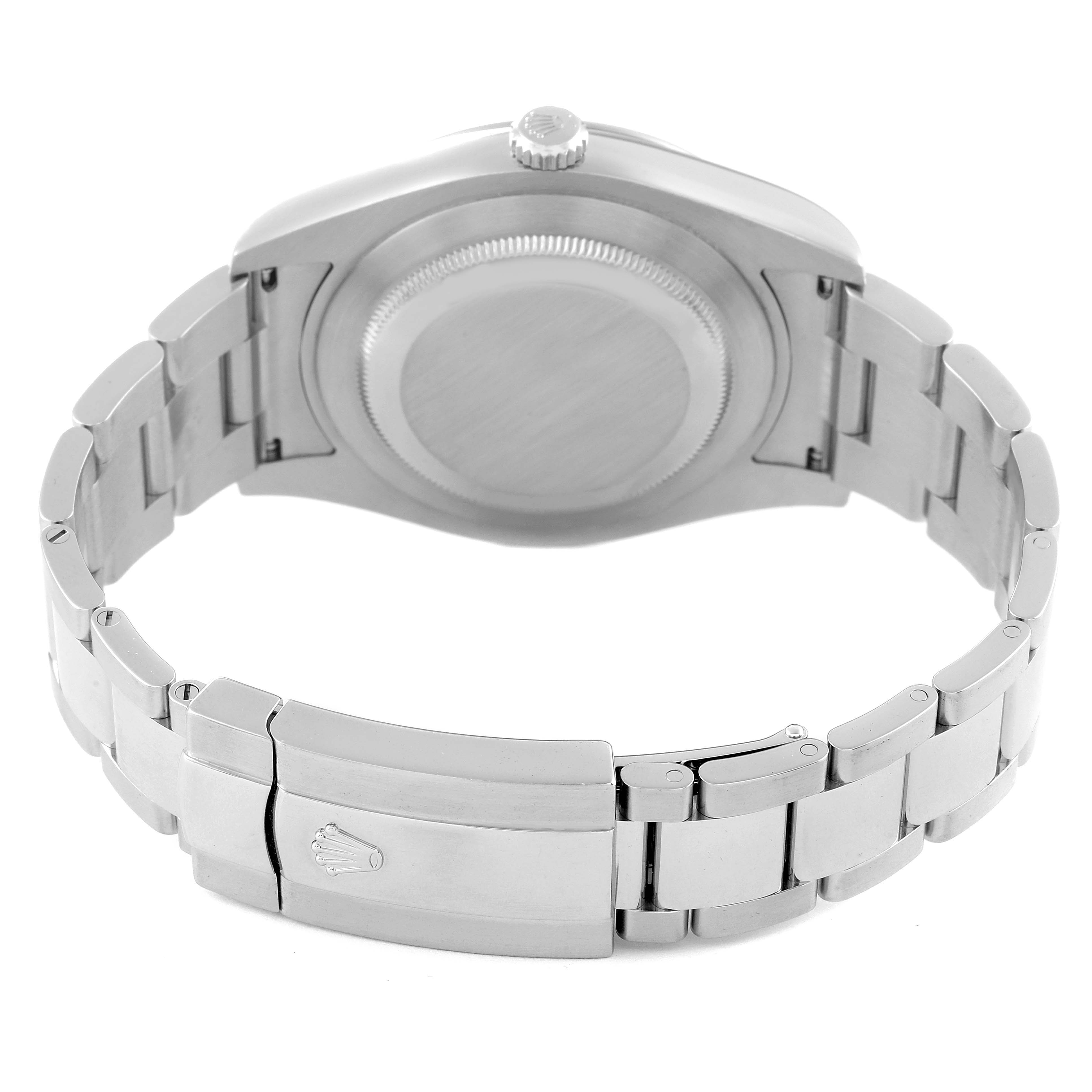 This image shows the back view of the Rolex Datejust 41 116300 Men's Stainless Steel Blue Dial 116300 Men's Stainless Steel Blue Dial watch, highlighting the clasp, bracelet, and case back.