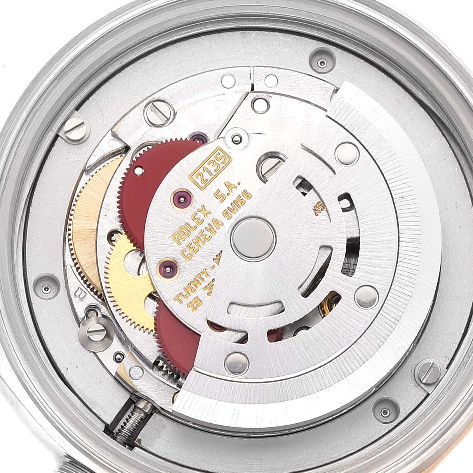 This image shows the internal mechanism of a Rolex Mid-Size 68273 Women
s Steel and Gold (two tone) Champagne Dial 68273 Women
s Steel and Gold (two tone) Champagne Dial model, specifically the movement components.