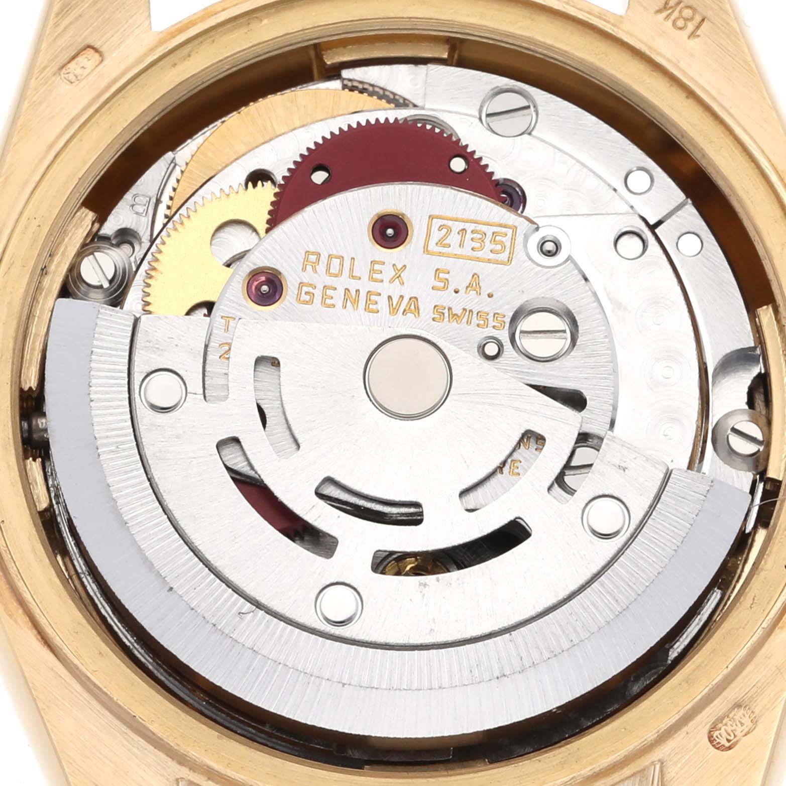 This image shows the movement mechanism of a Rolex President 69178 Women's Yellow Gold White Dial 69178 Women's Yellow Gold White Dial model watch, highlighting the rotor and gears from a top-down angle.
