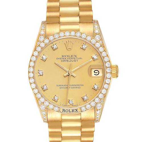 Photo of Rolex Datejust President Midsize Yellow Gold Diamond Bezel Ladies Watch 68158