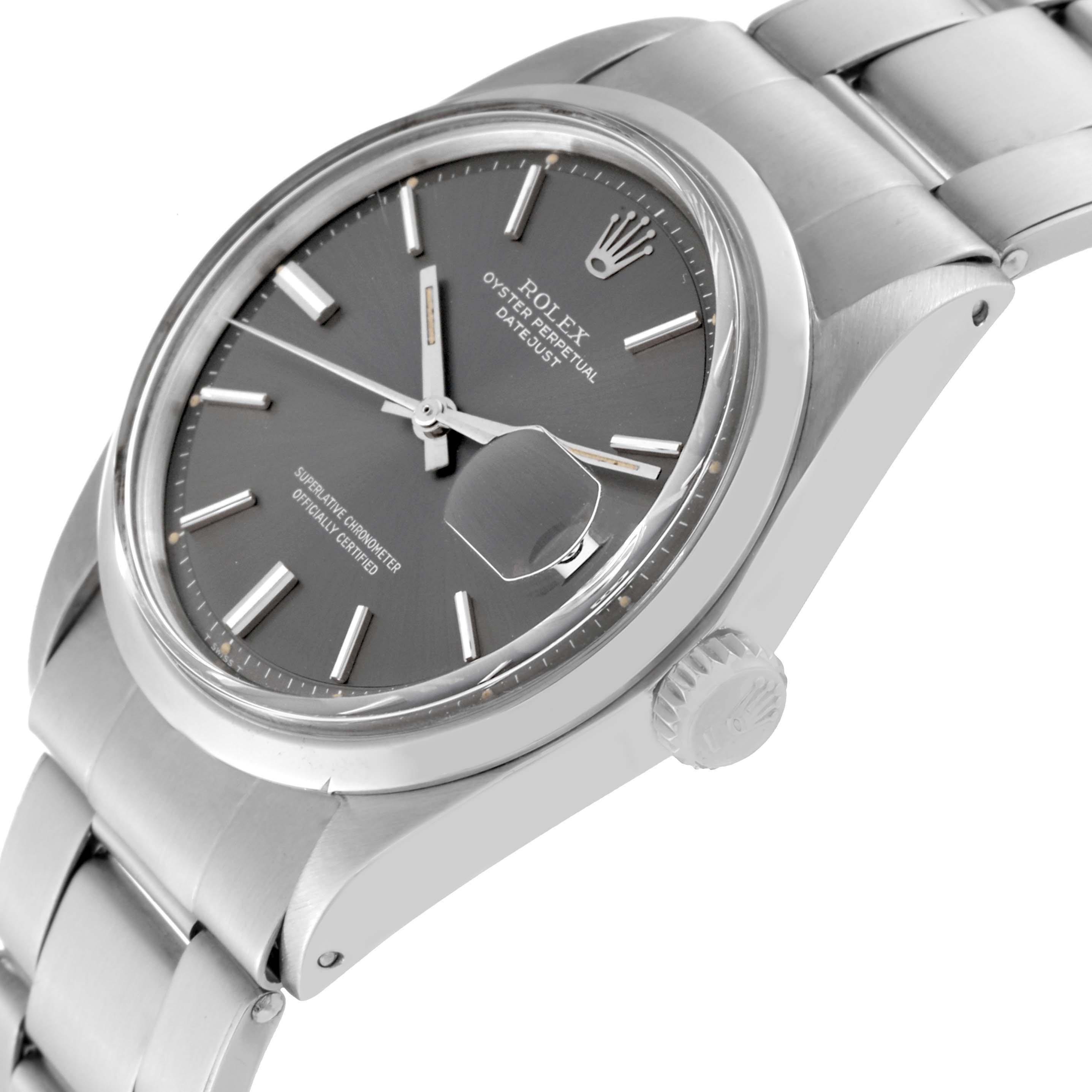 The image shows a Rolex Vintage Collection 1600 Men's Stainless Steel Grey Dial 1600 Men's Stainless Steel Grey Dial model from an angled side view, highlighting its dial, bezel, crown, and part of the bracelet.