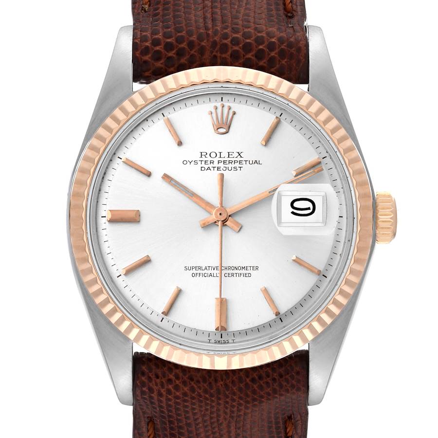 Rolex Datejust Silver Dial Steel Rose Gold Vintage Mens Watch 1601 SwissWatchExpo