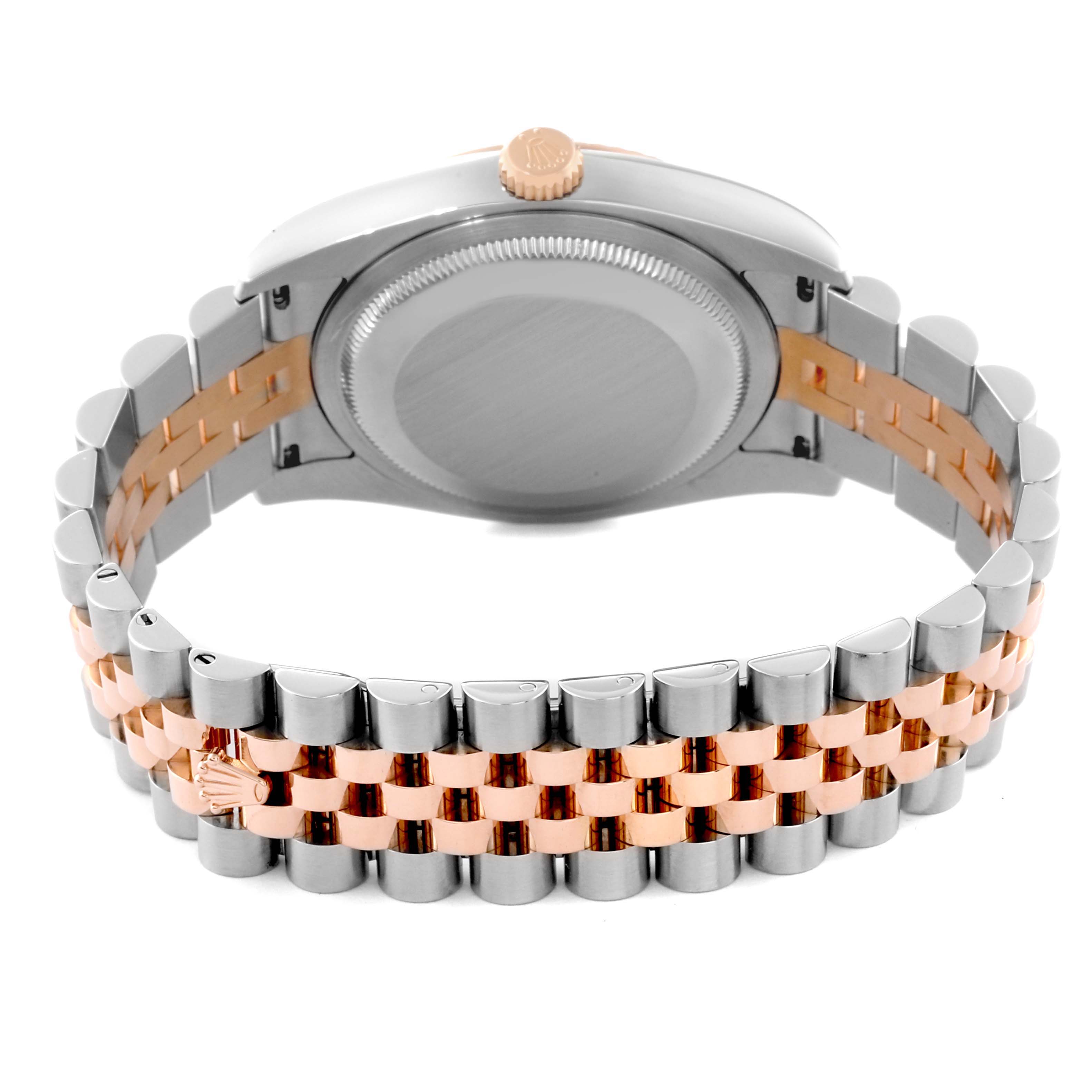 This image shows the back of the Rolex Datejust 116231 Men's Steel and Gold (two tone) White Dial 116231 Men's Steel and Gold (two tone) White Dial watch, highlighting its case back and two-tone metal bracelet.