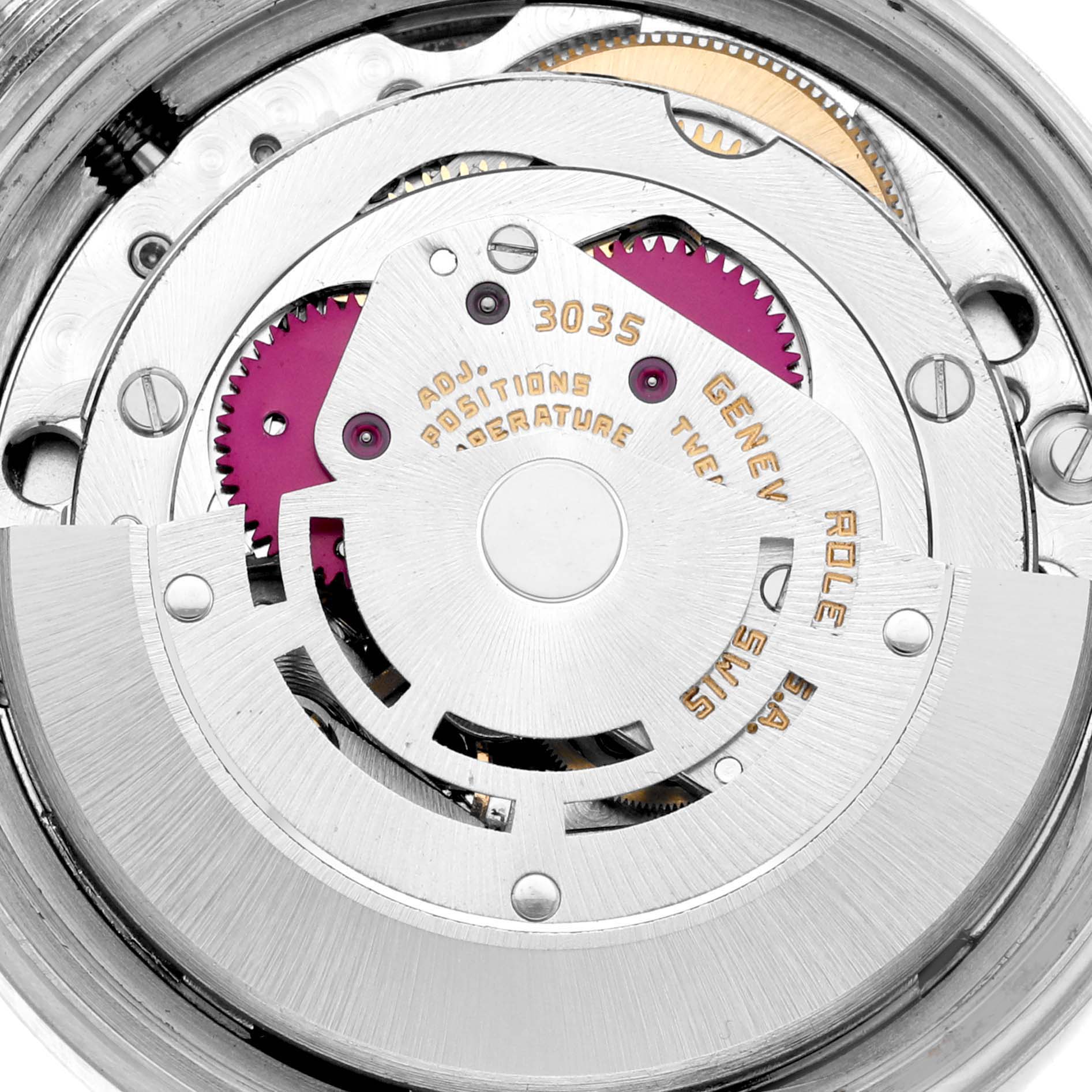 The image shows a close-up of the movement mechanism in the Vintage Collection model by Rolex.