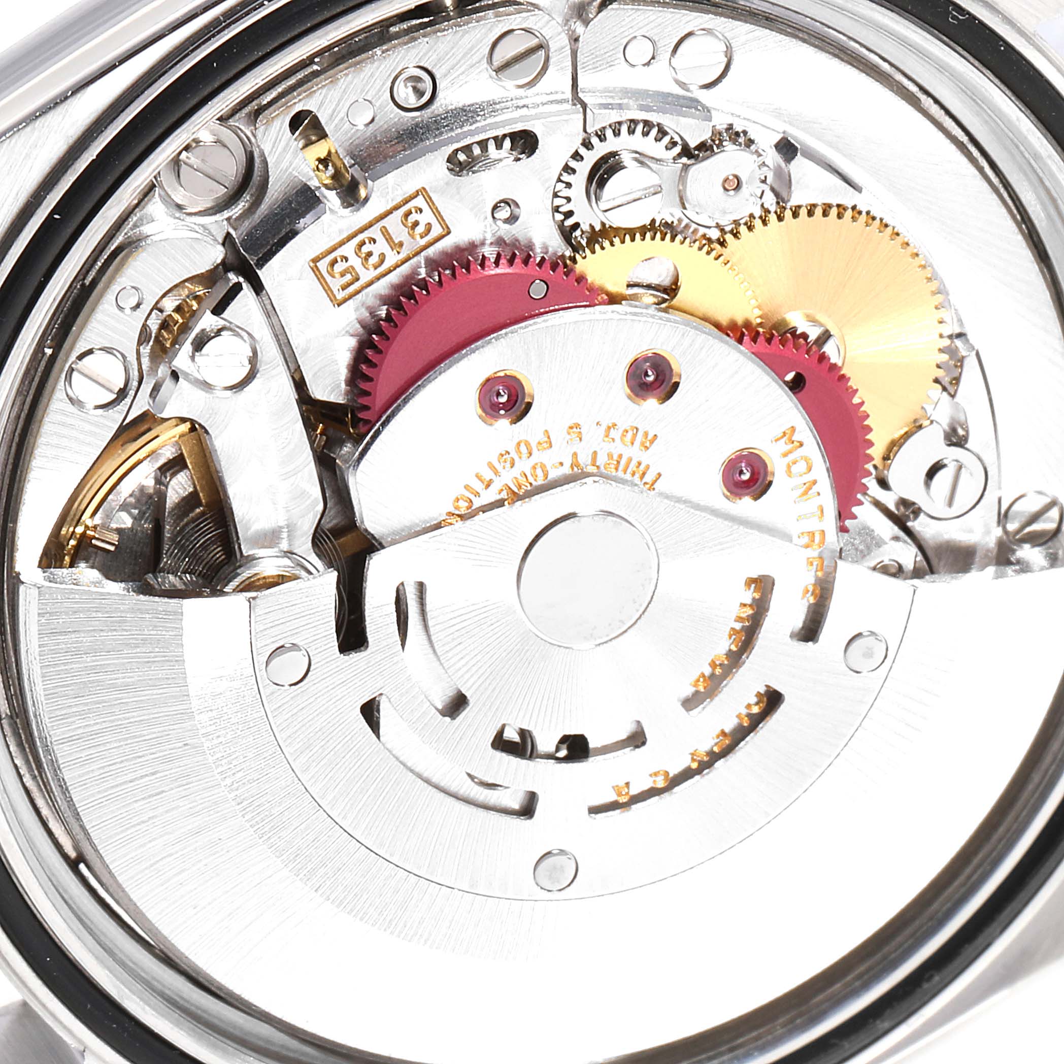 This image shows the internal movement mechanism of a Rolex Datejust 16234 Men's Stainless Steel Silver Dial 16234 Men's Stainless Steel Silver Dial watch viewed from the back.