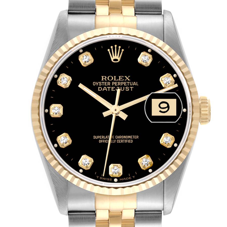 Rolex Datejust Steel Yellow Gold Black Diamond Dial Mens Watch 16233 Box Papers SwissWatchExpo