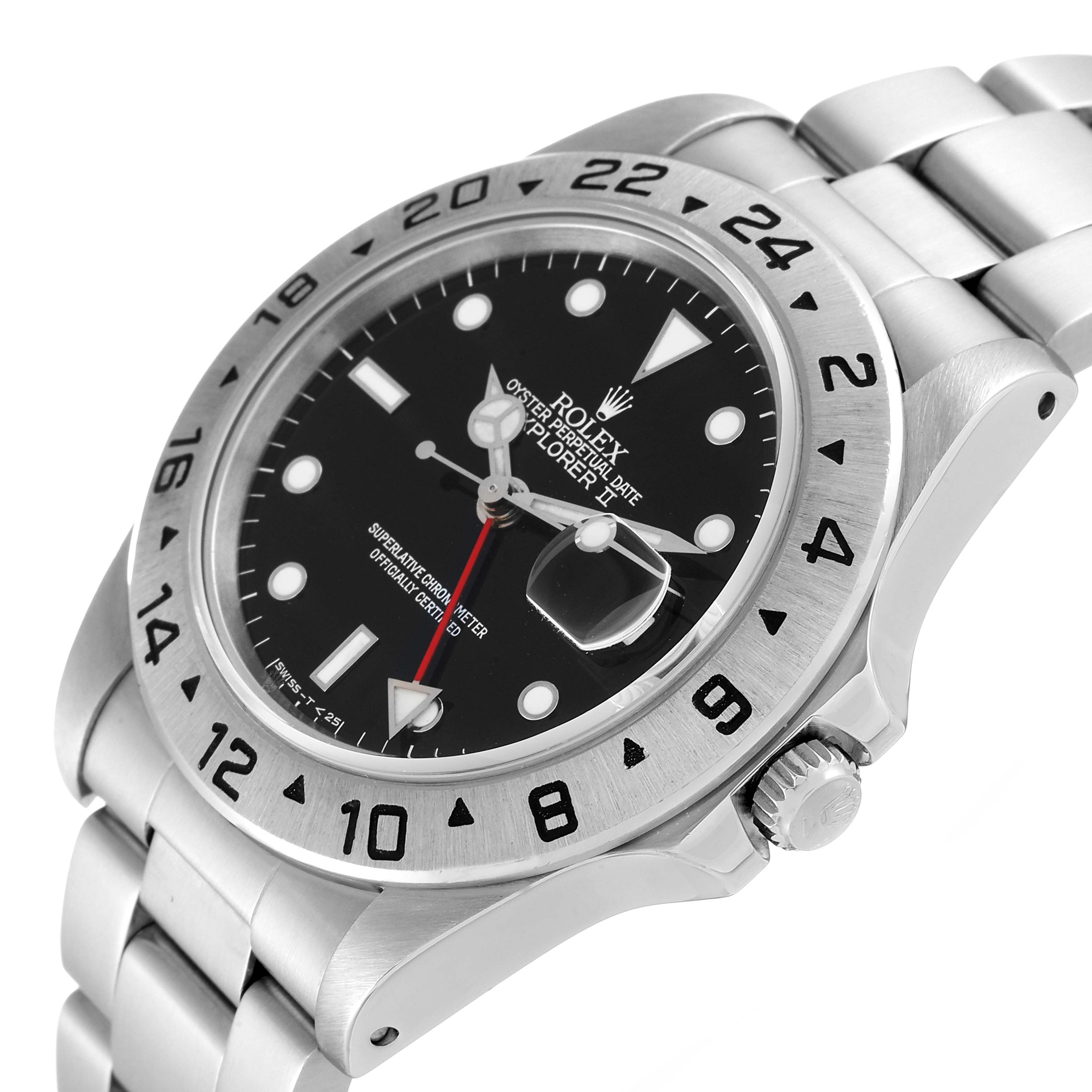 The image shows a side and top view of the Rolex Explorer 16570 Men's Stainless Steel Black Dial 16570 Men's Stainless Steel Black Dial watch displaying its face, bezel, crown, and bracelet.