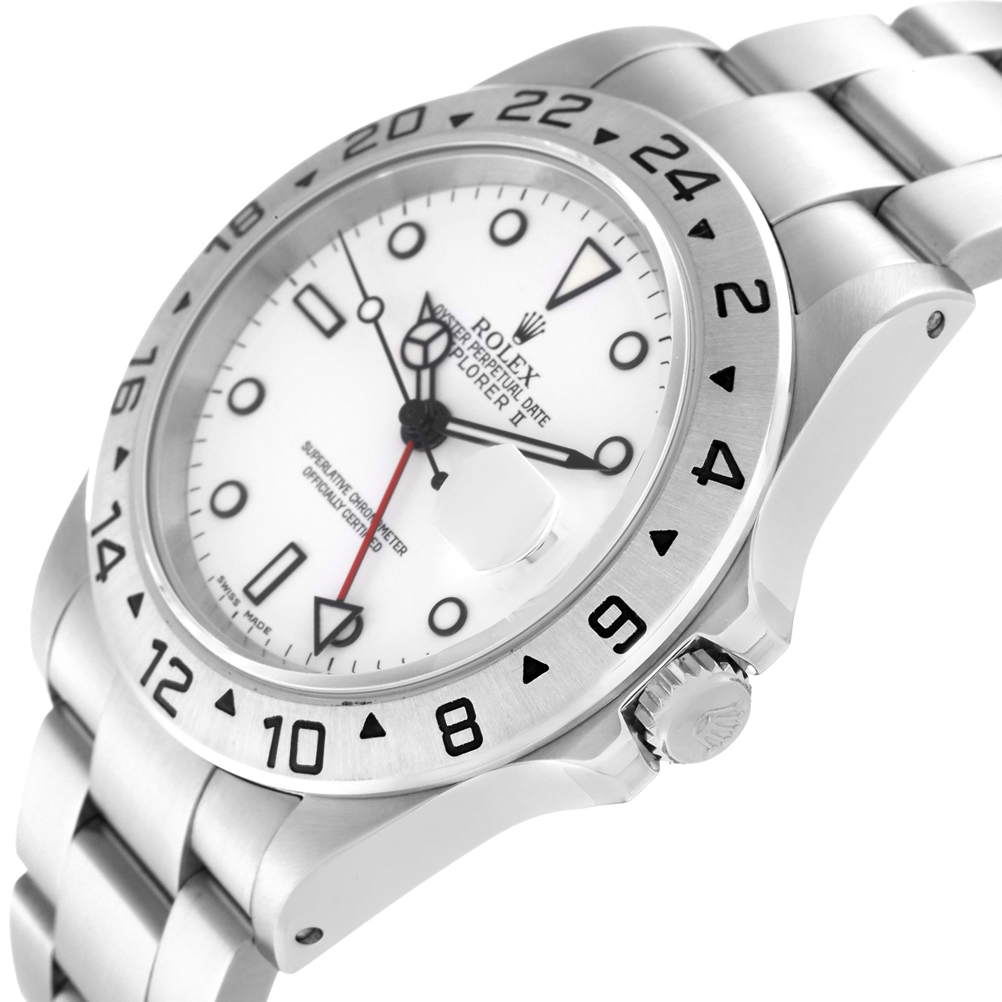 The image shows a side and partial front view of a Rolex Explorer 16570 Men's Stainless Steel White Dial 16570 Men's Stainless Steel White Dial watch, highlighting its bezel, dial, and crown.