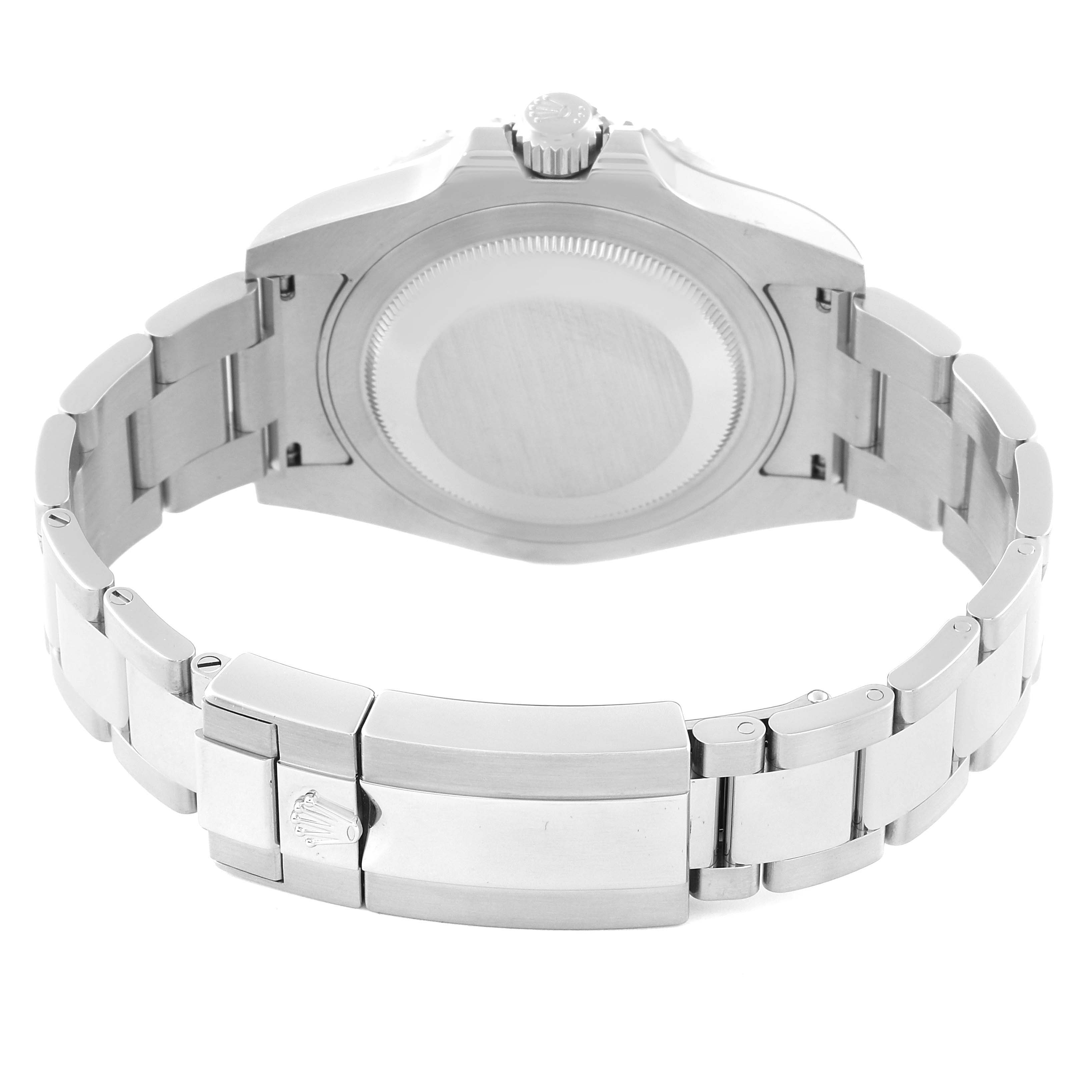 The image shows the case back and bracelet of a Rolex GMT-Master 116710BLNR Men's Stainless Steel Black Dial 116710BLNR Men's Stainless Steel Black Dial watch from the back angle.