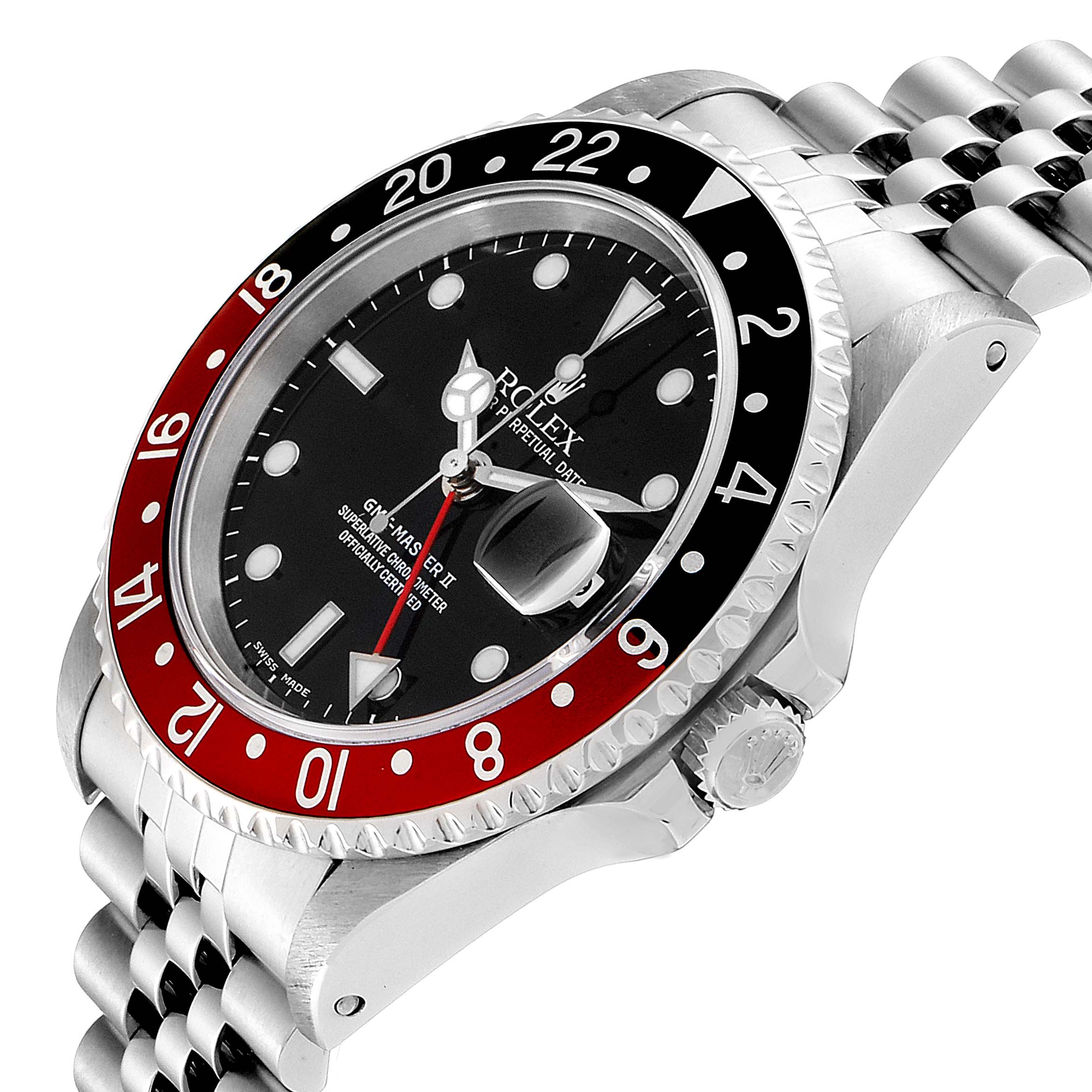 The image shows a side angle of the Rolex GMT-Master 16710 Men's Stainless Steel Black Dial 16710 Men's Stainless Steel Black Dial II watch, displaying the bezel, crown, dial, and bracelet.