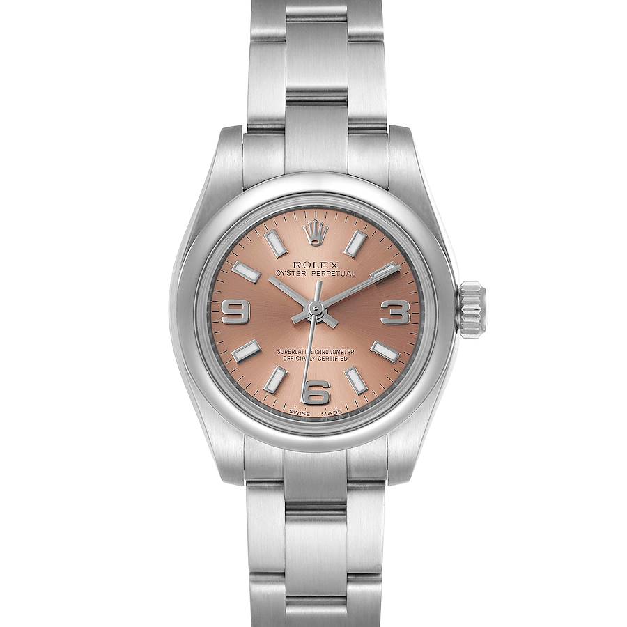 Rolex Nondate Salmon Dial Oyster Bracelet Steel Ladies Watch 176200 SwissWatchExpo