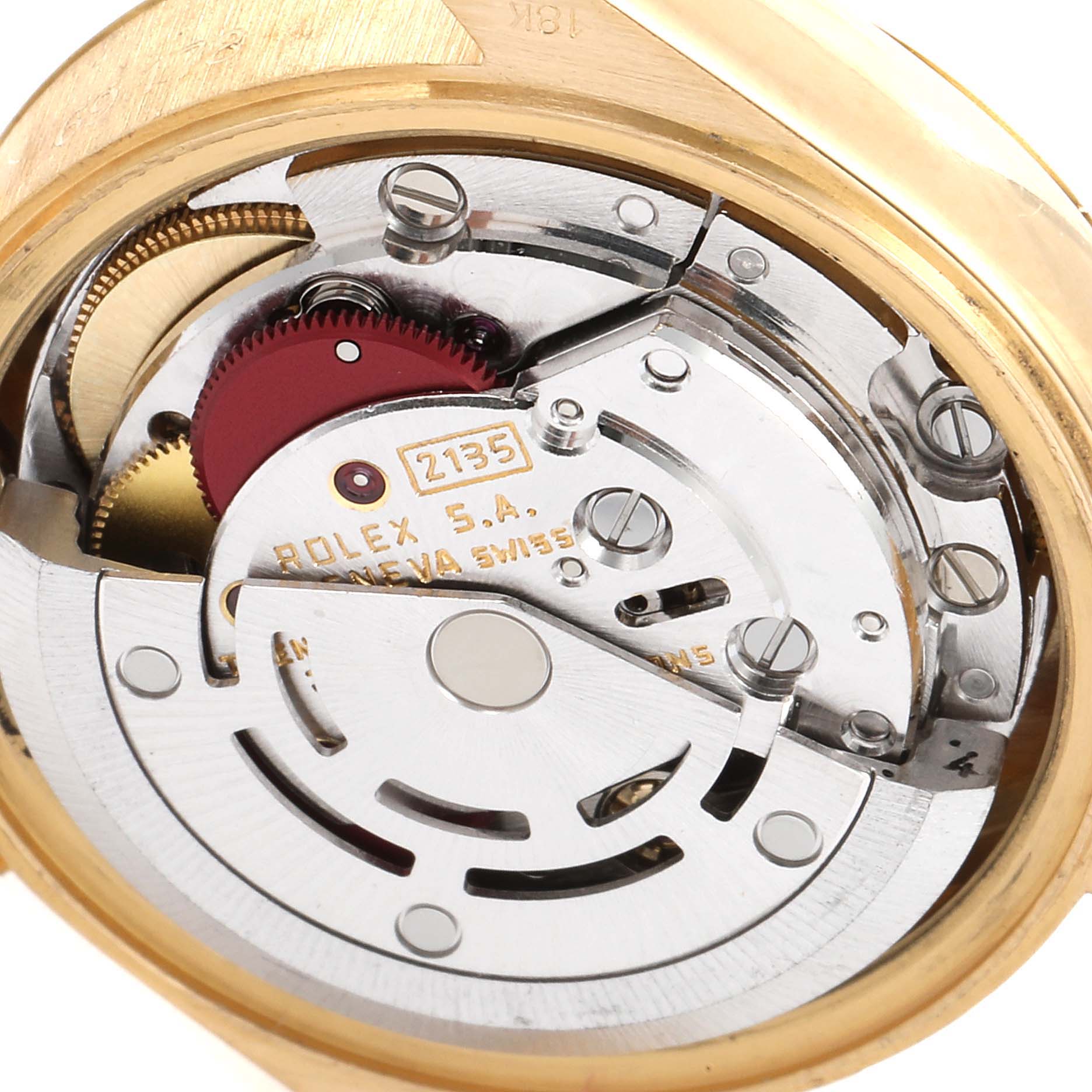 The image shows a close-up view of the movement mechanism of the Rolex President 69178 Women's Yellow Gold Silver Dial 69178 Women's Yellow Gold Silver Dial model watch.