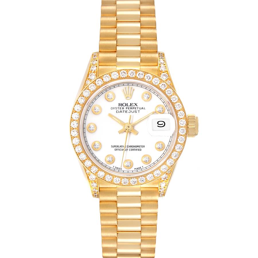 Rolex President Yellow Gold While Pinball Diamond Dial Watch 69158 Box Papers SwissWatchExpo