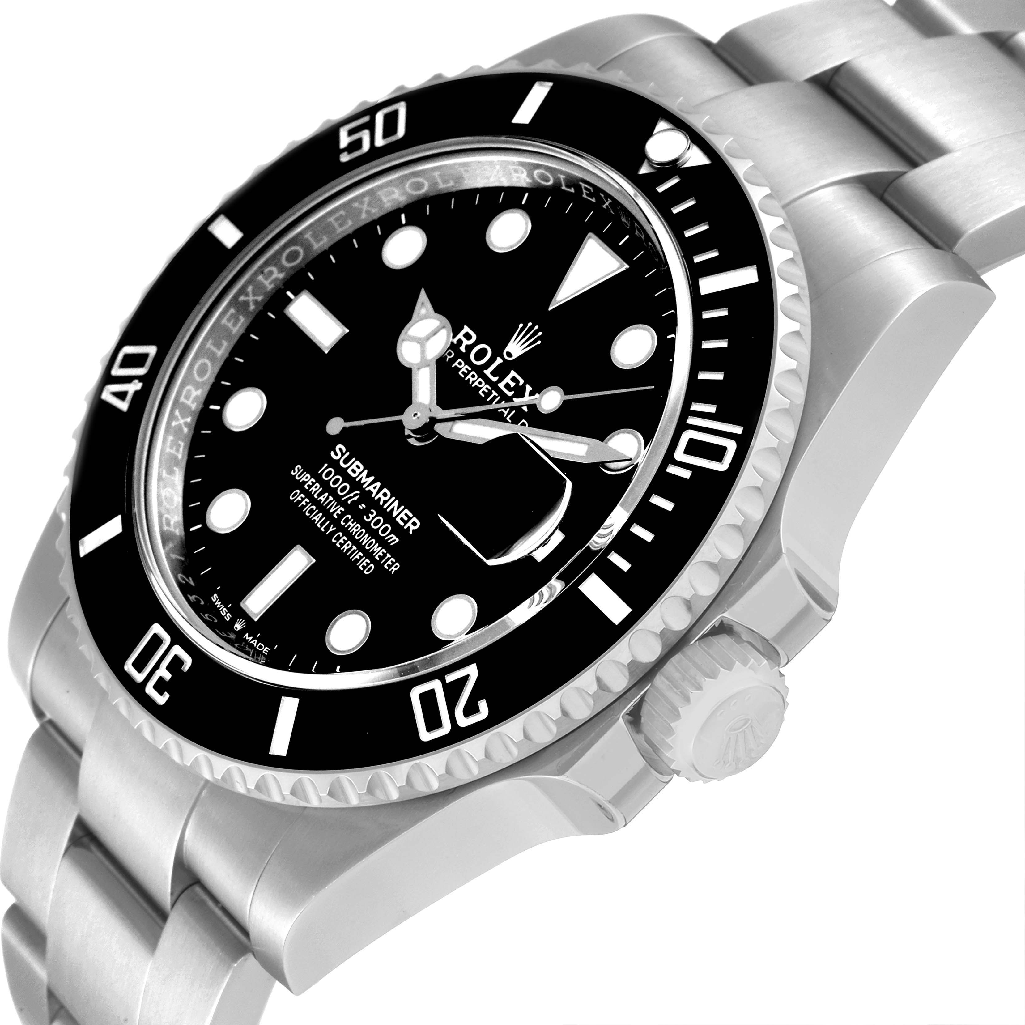 The Rolex Submariner 126610 Men
s Stainless Steel Black Dial 126610 Men
s Stainless Steel Black Dial is shown at an angled side view, highlighting its bezel, crown, dial, bracelet, and lugs.